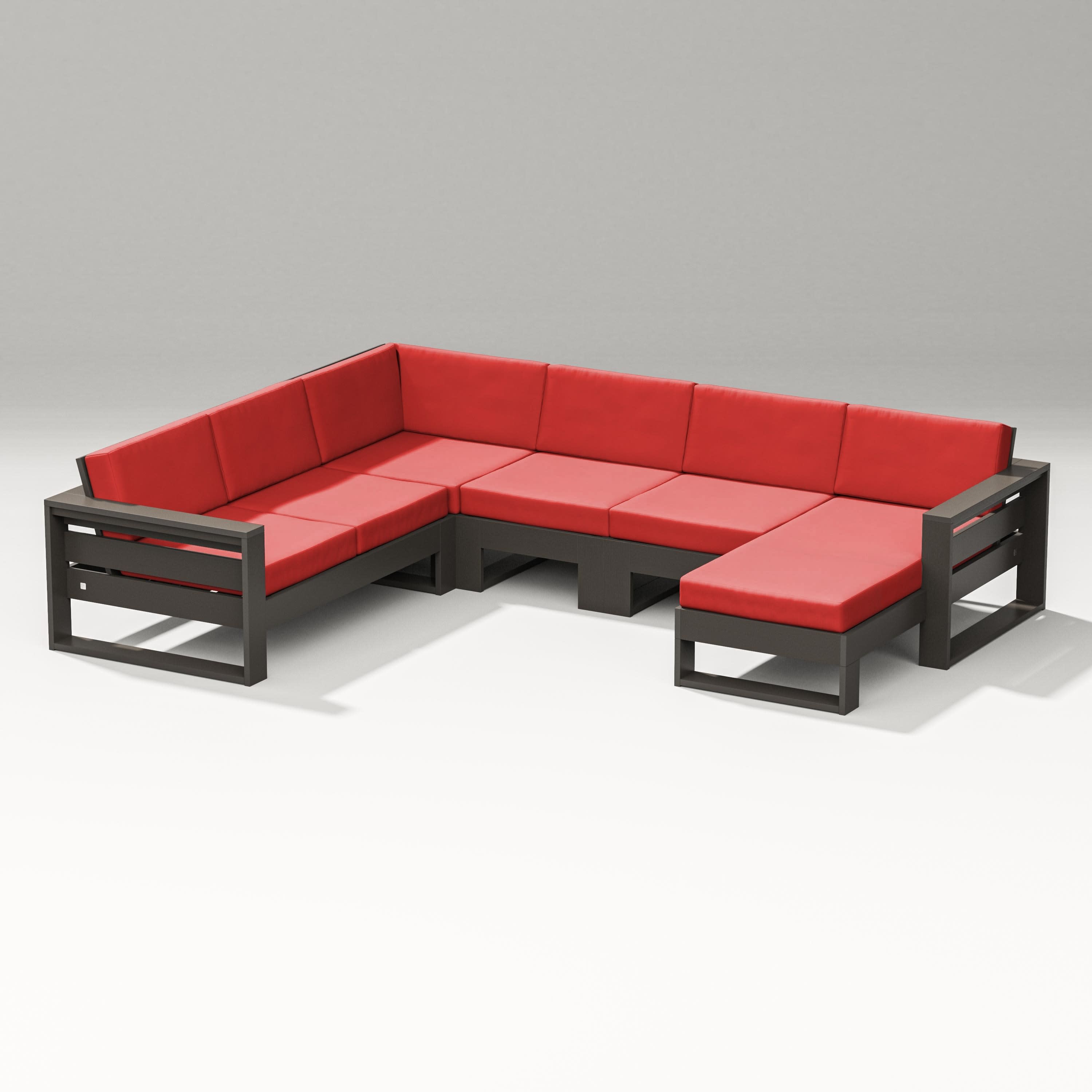 Latitude Corner Sectional with Right Chaise in Vintage Coffee / Crimson Linen