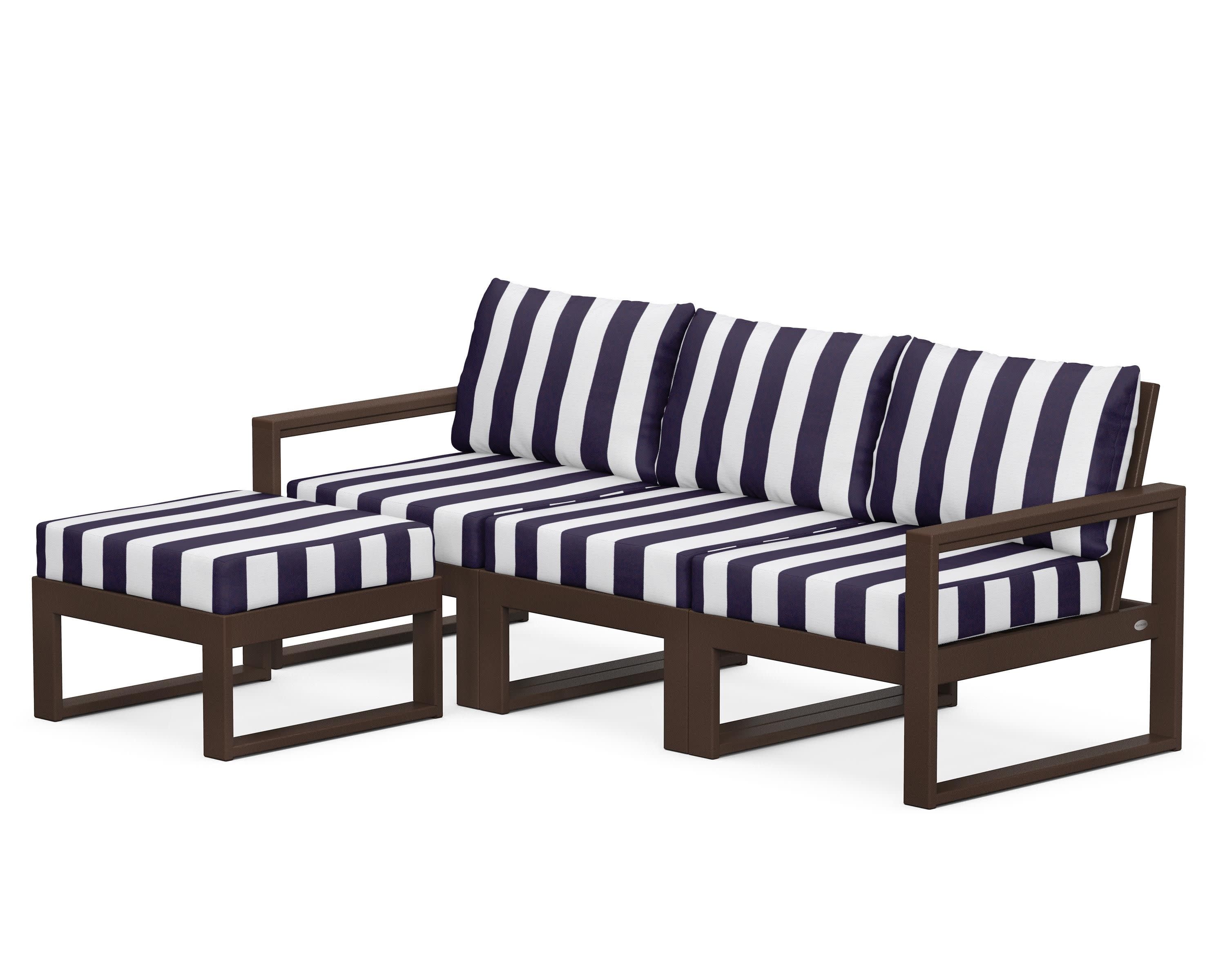 EDGE 4-Piece Modular Deep Seating Set with Ottoman in Mahogany / Cabana Stripe Navy