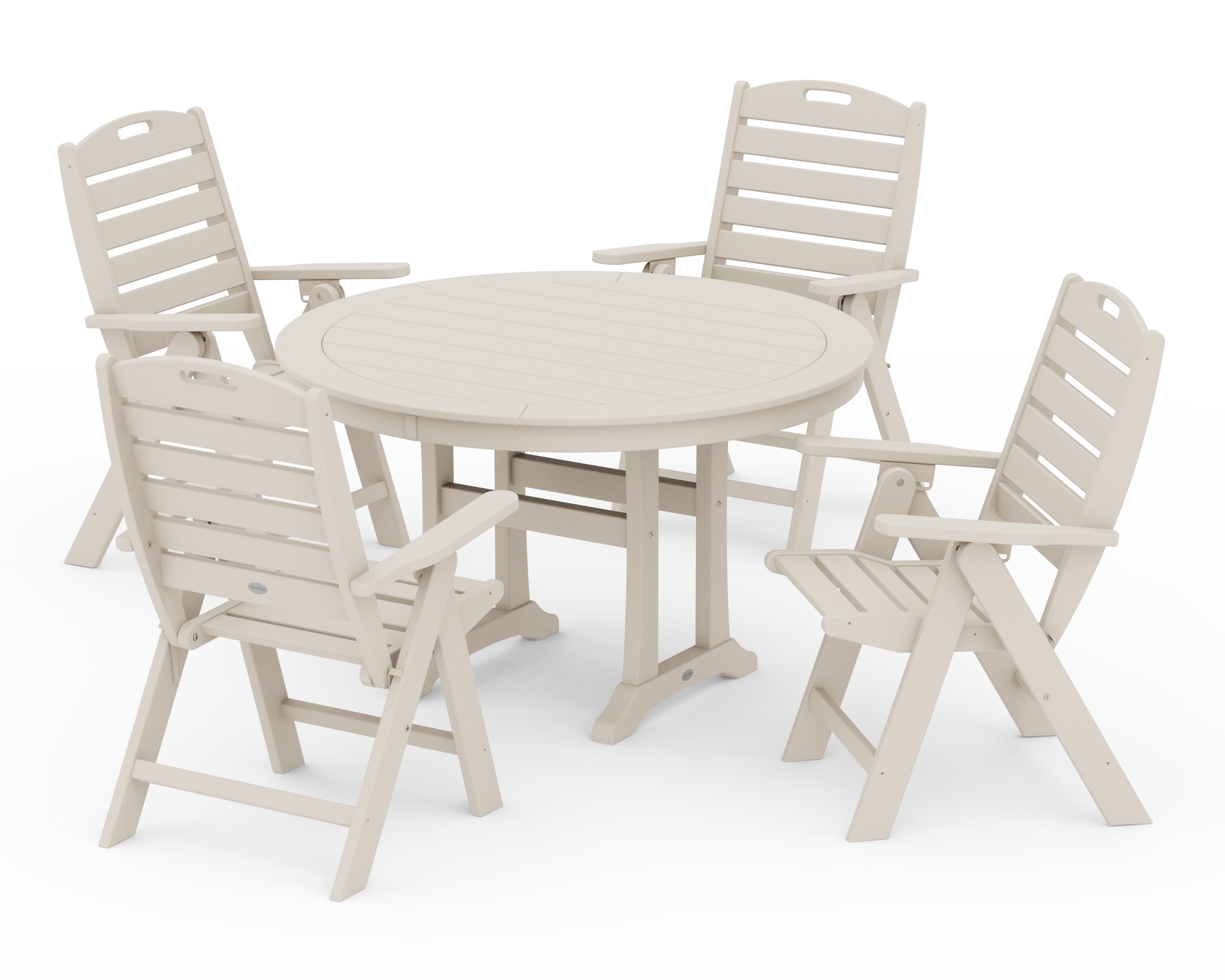 Nautical Highback Chair 5-Piece Round Dining Set with Trestle Legs in Sand