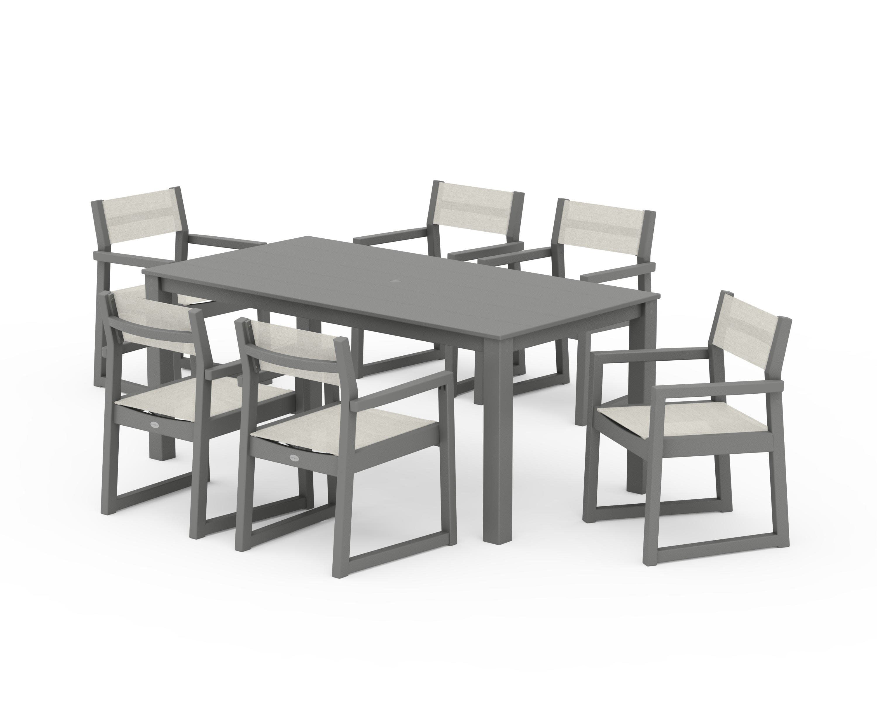 EDGE Sling Arm Chair 7-Piece Parsons Dining Set in Slate Grey / Parchment Sling