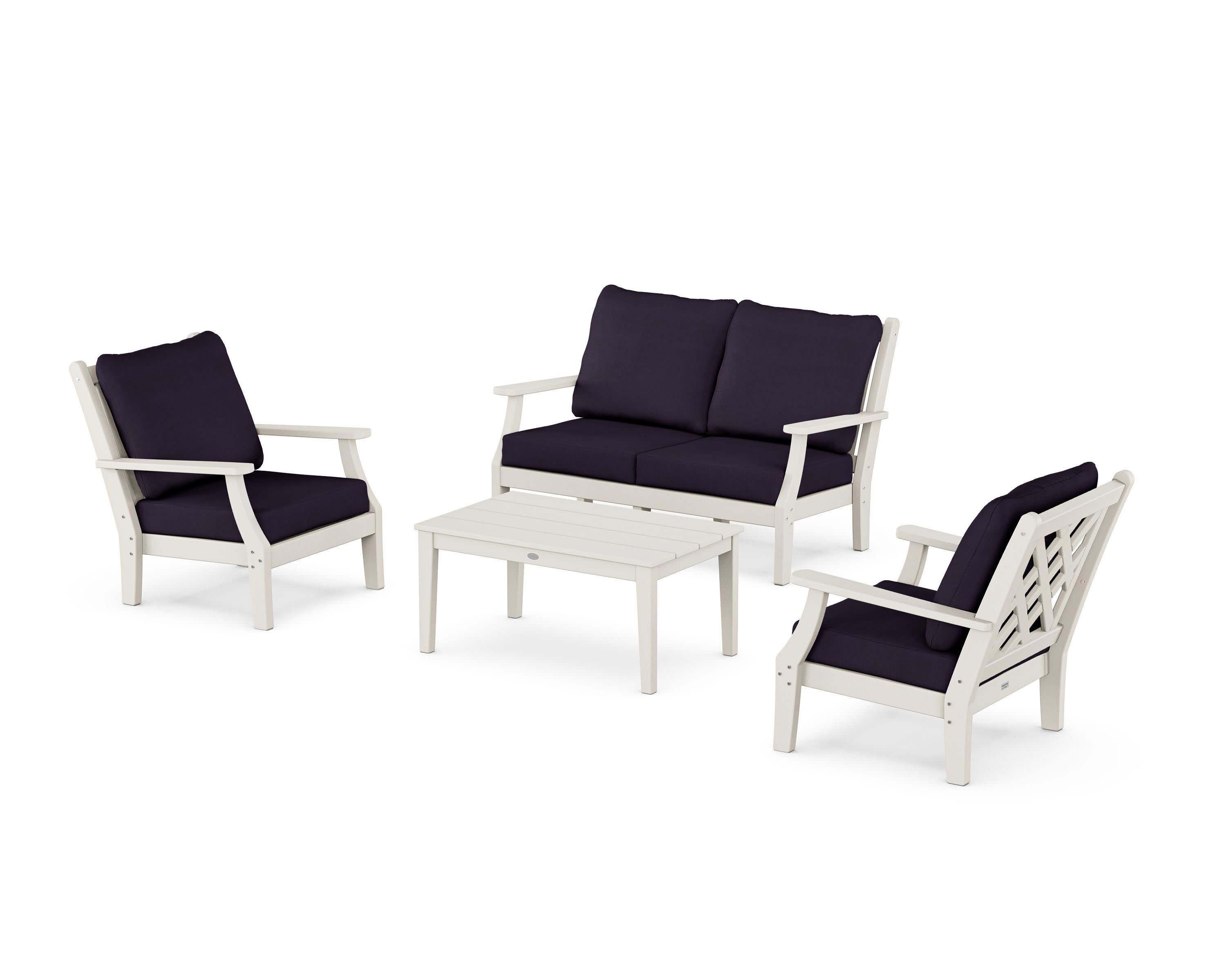 Wovendale 4-Piece Deep Seating Set with Loveseat in Sand / Navy Linen
