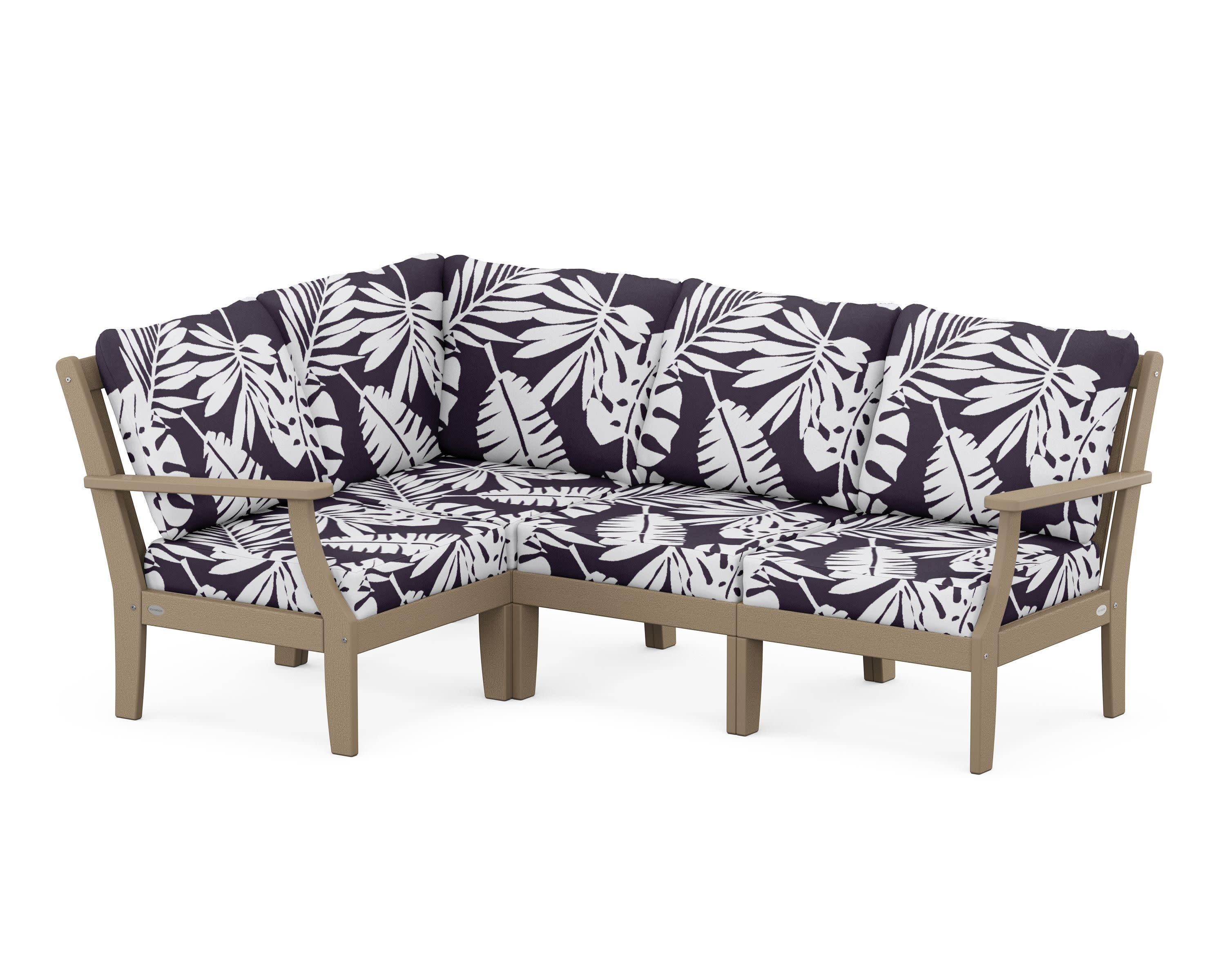 Braxton Modular 4-Piece Deep Seating Set in Vintage Sahara / Leaf Navy
