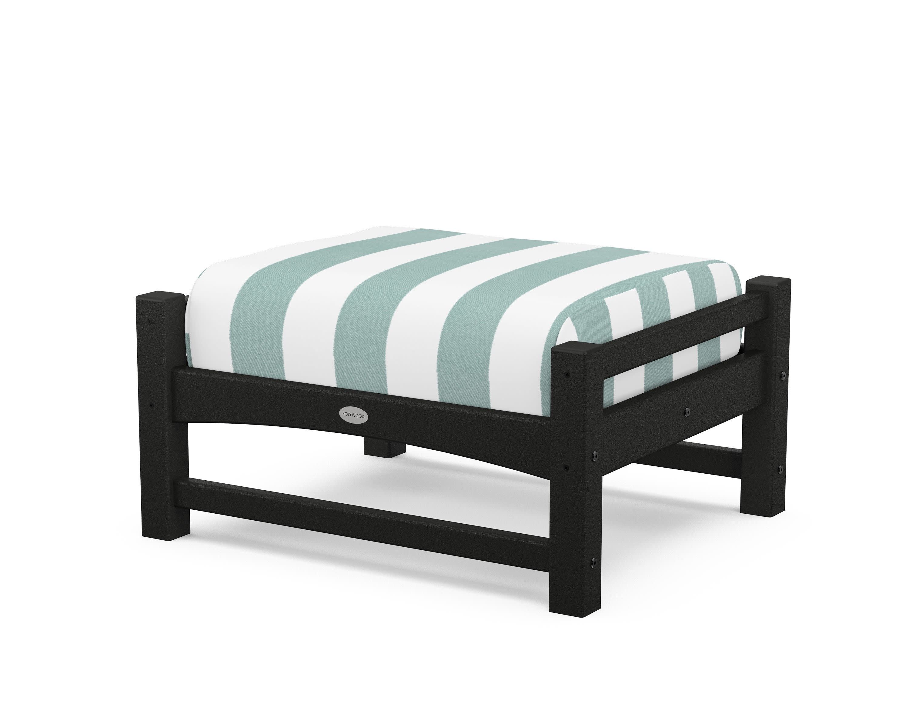 Club Ottoman in Black / Cabana Stripe Glacier Spa