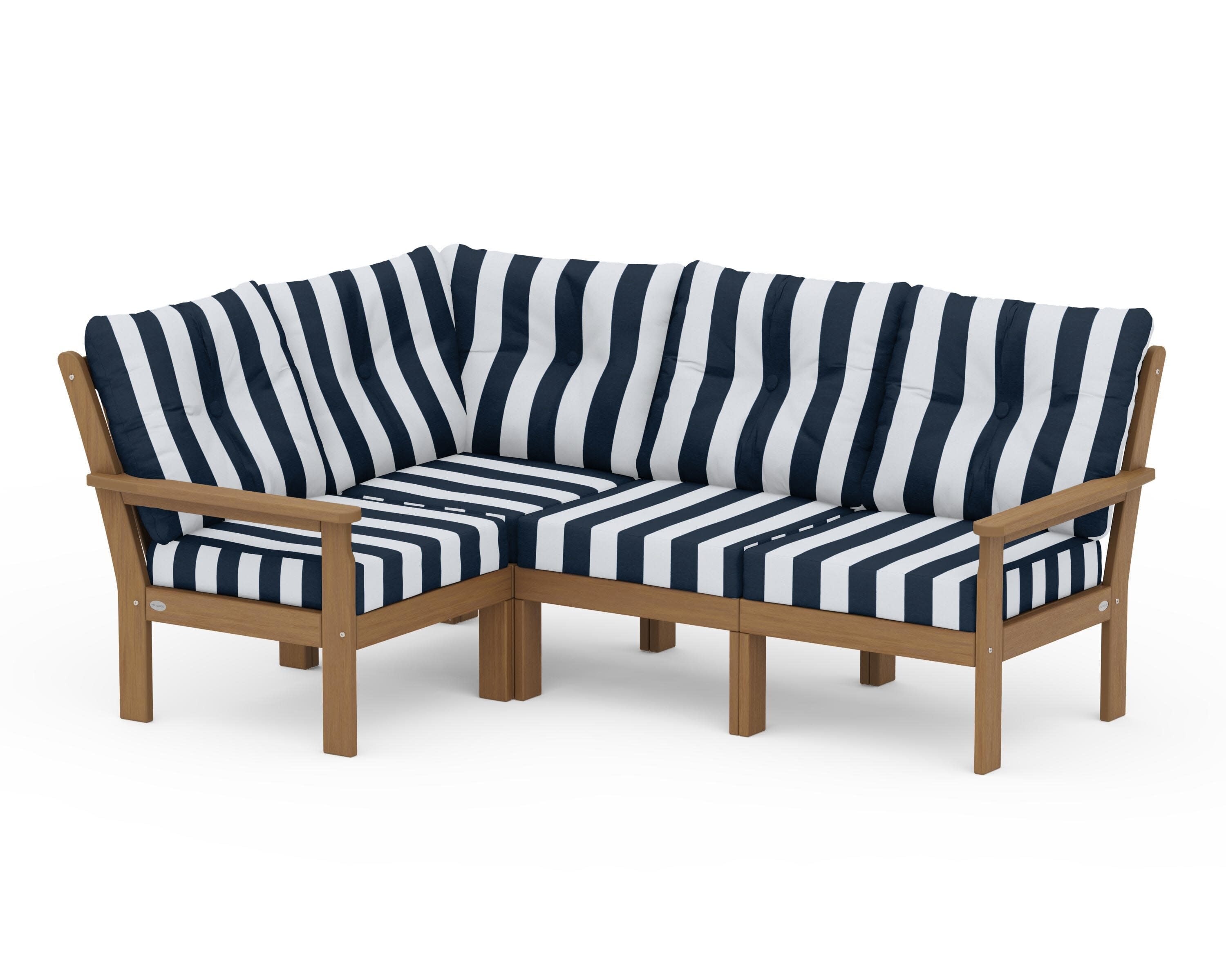 Vineyard 4-Piece Sectional in Natural / Cabana Stripe Marine Indigo
