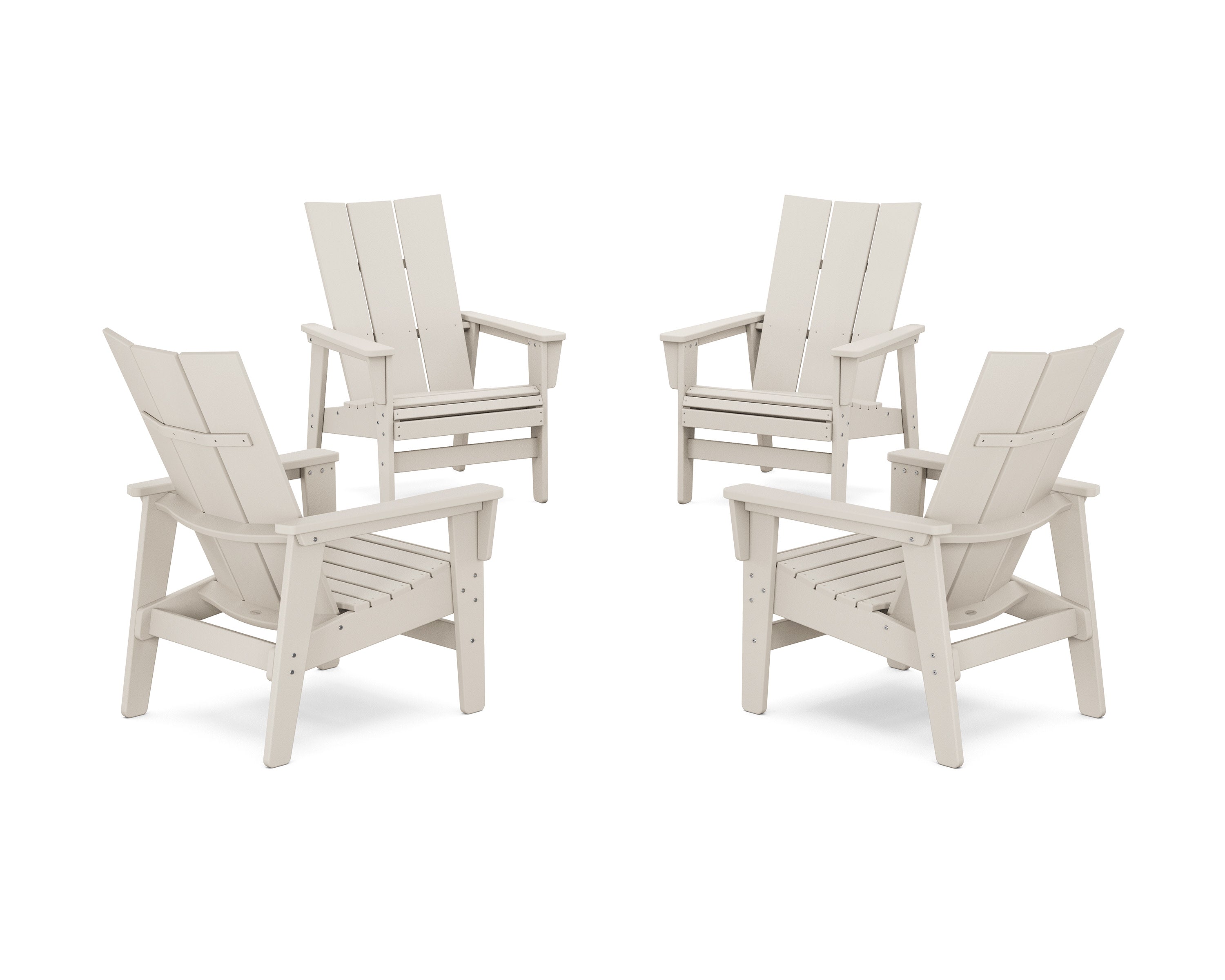 4-Piece Modern Grand Upright Adirondack Chair Conversation Set in Sand