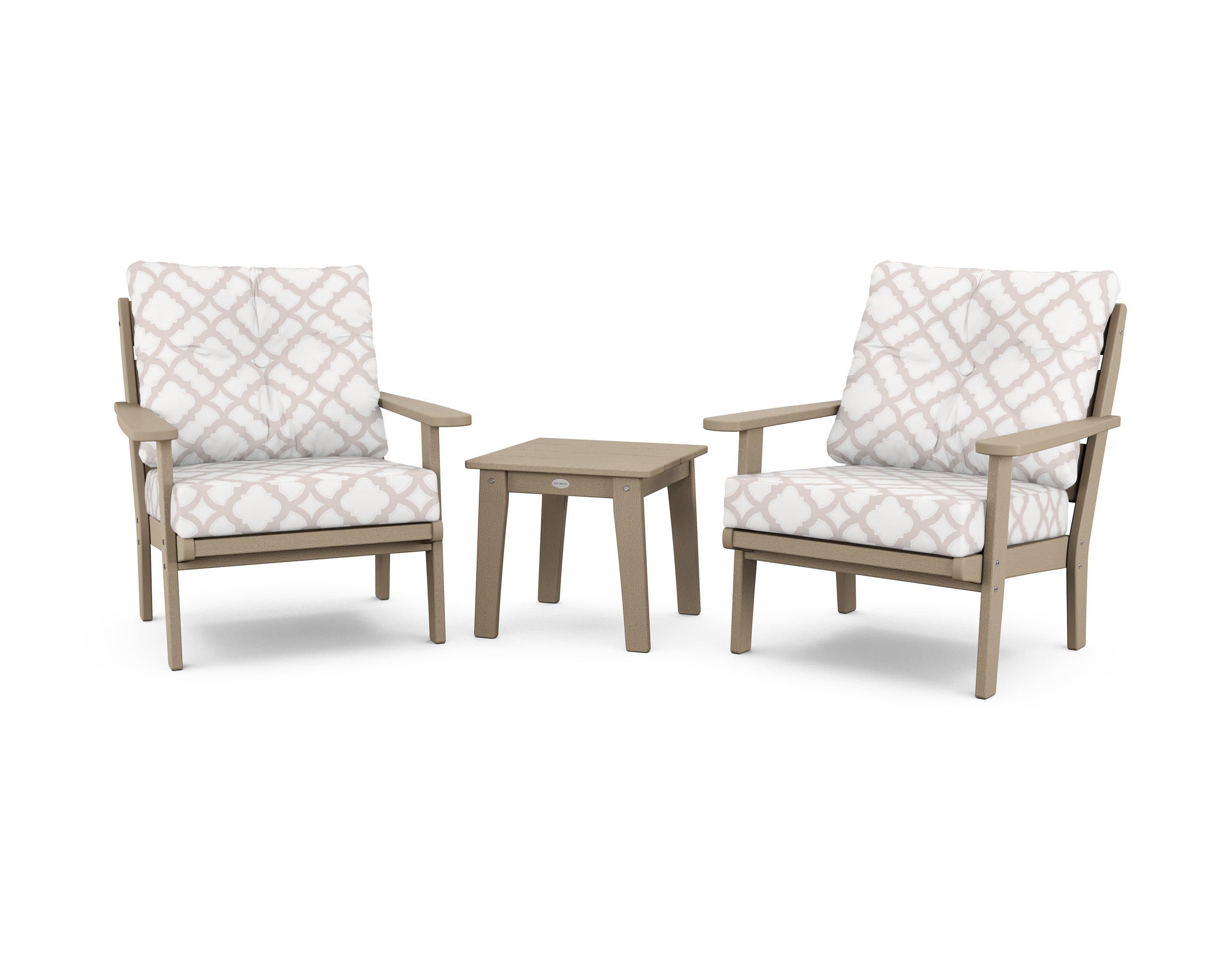 Lakeside 3-Piece Deep Seating Chair Set in Vintage Sahara / Trellis Dune Burlap
