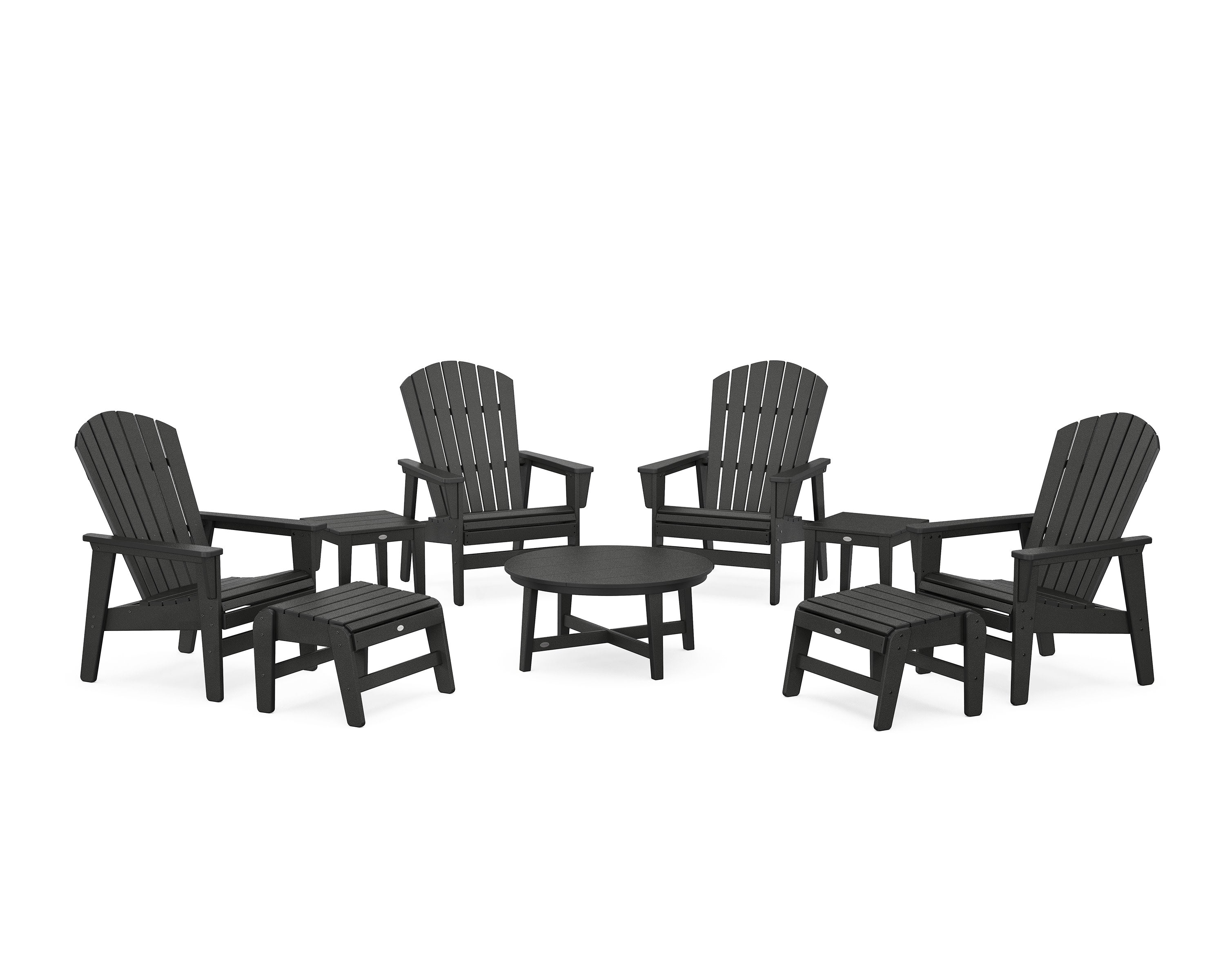 Nautical Grand Upright Adirondack 9-Piece Conversation Set in Black
