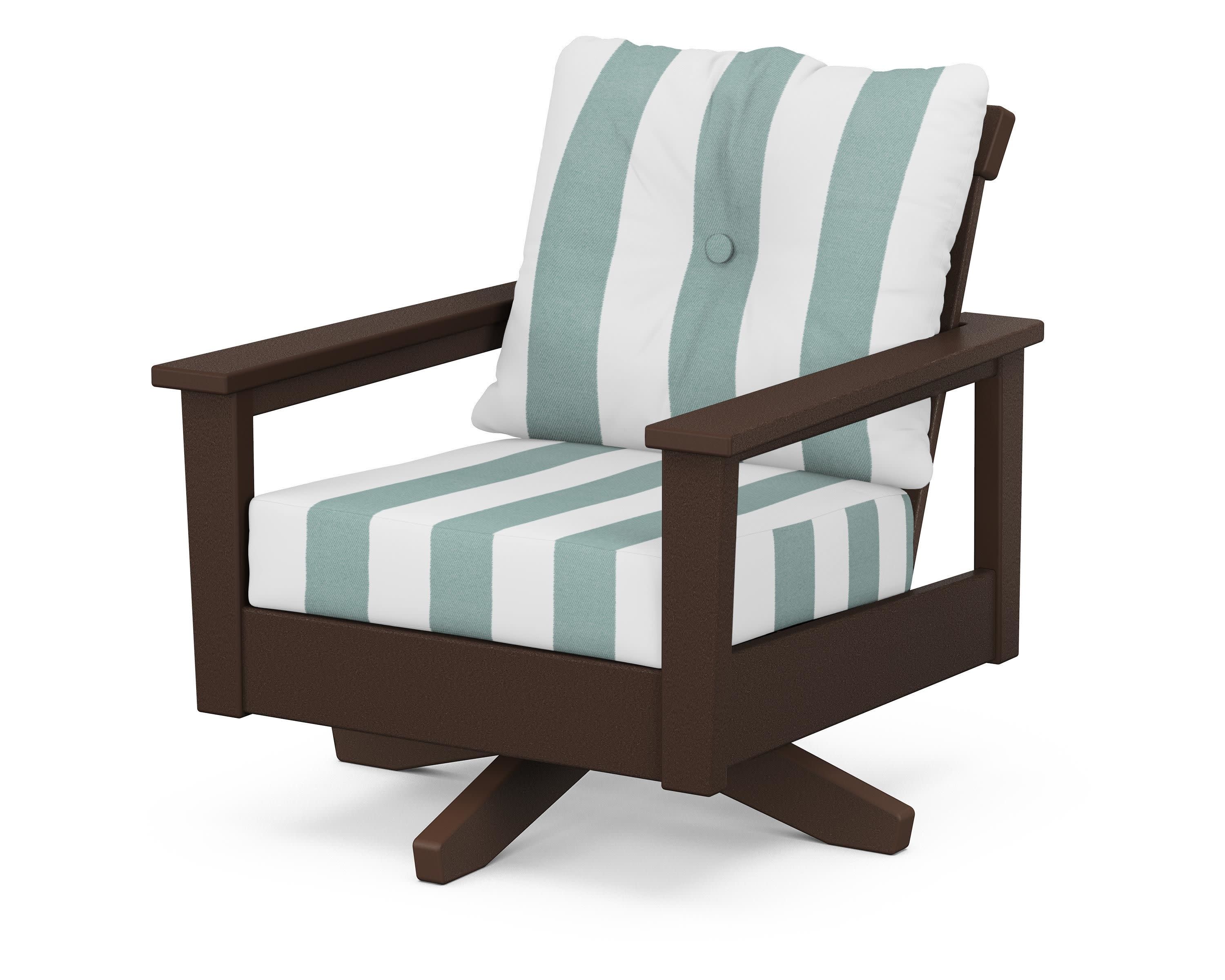 Prescott Deep Seating Swivel Chair in Mahogany / Cabana Stripe Glacier Spa