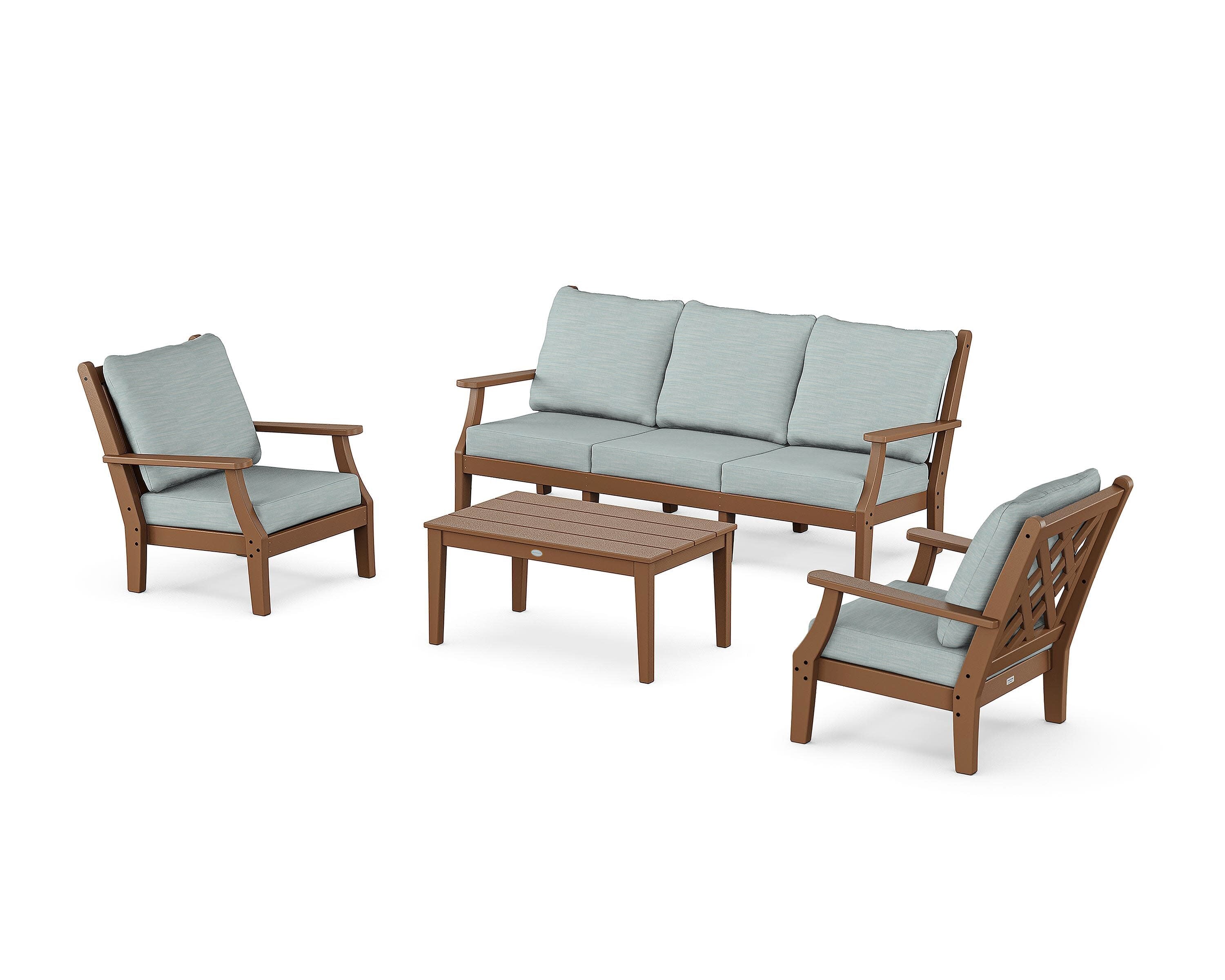 Wovendale 4-Piece Deep Seating Set with Sofa in Teak / Soothe Mist
