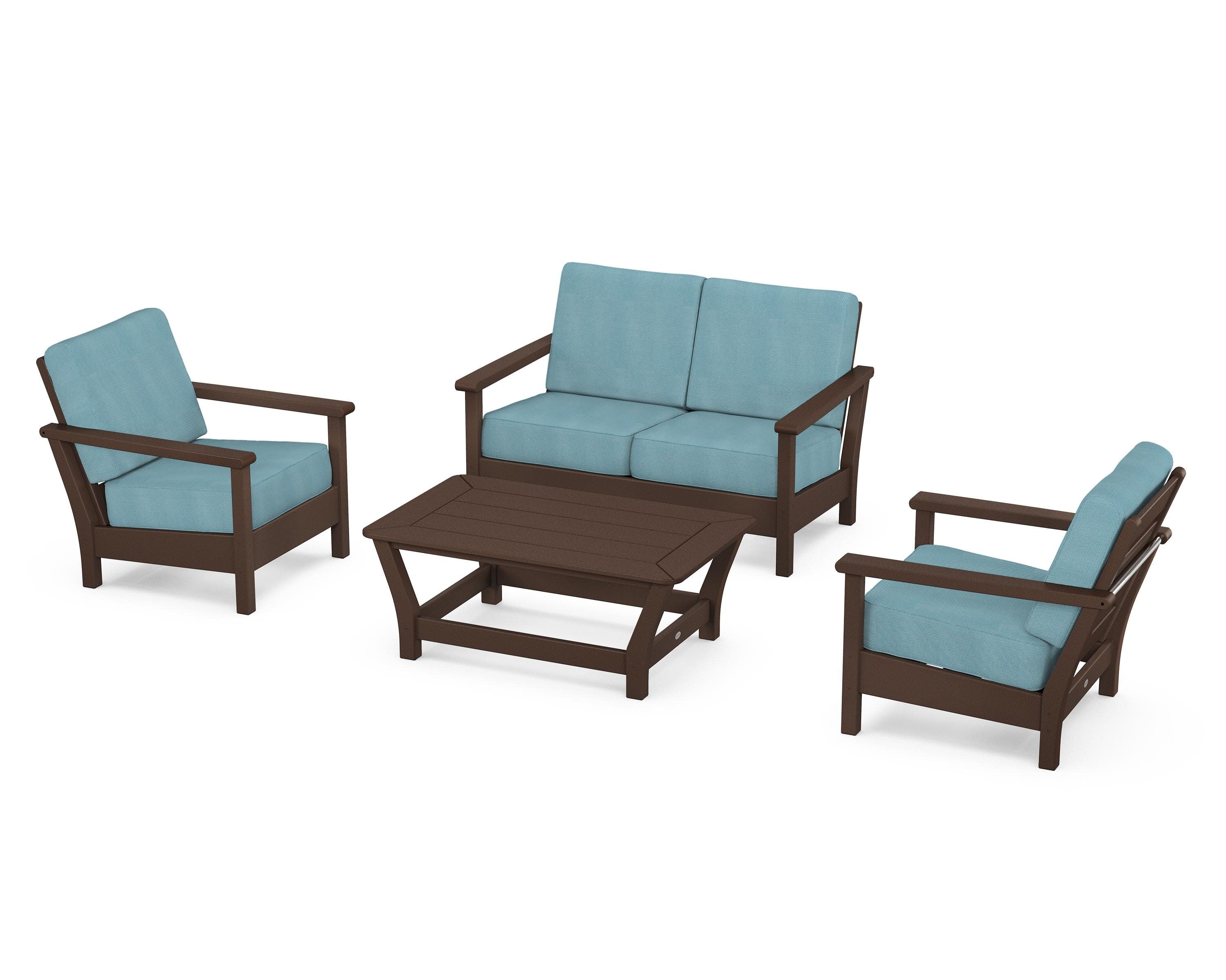 Harbour 4-Piece Deep Seating Set in Mahogany / Lattice Sky Blue