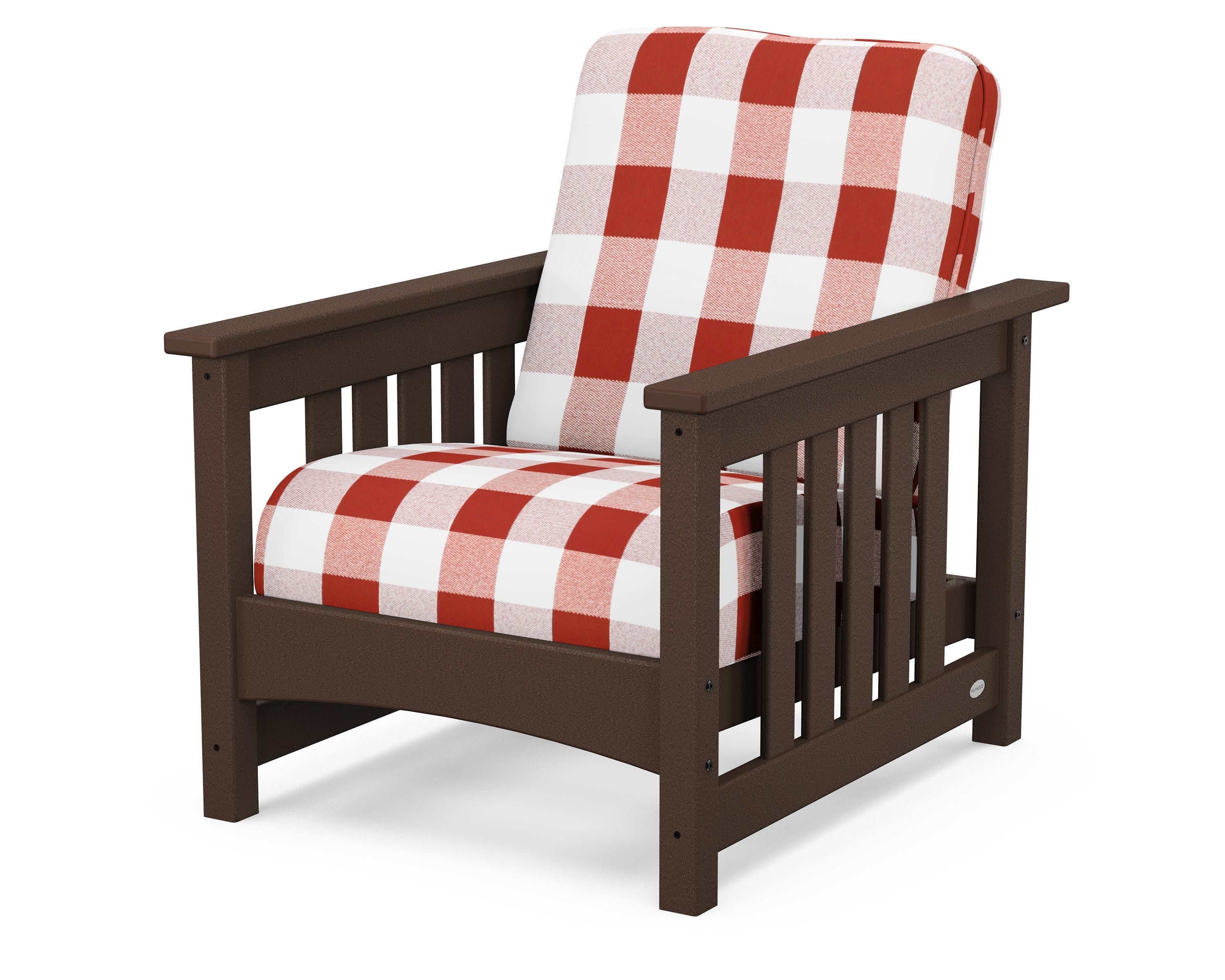 Club Mission Chair in Mahogany / Buffalo Plaid Crimson