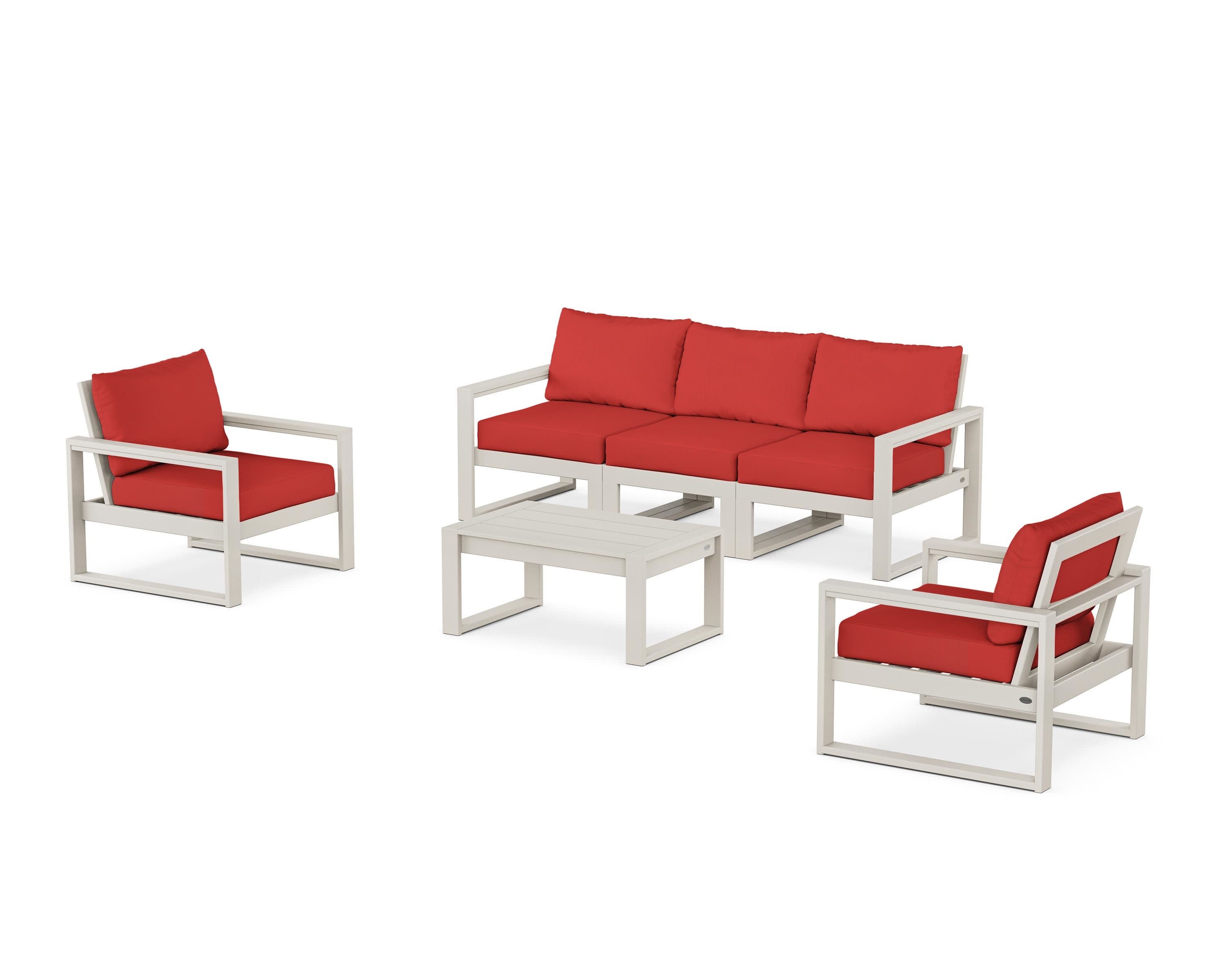EDGE Sectional 4-Piece Deep Seating Set with Sofa in Sand / Crimson Linen