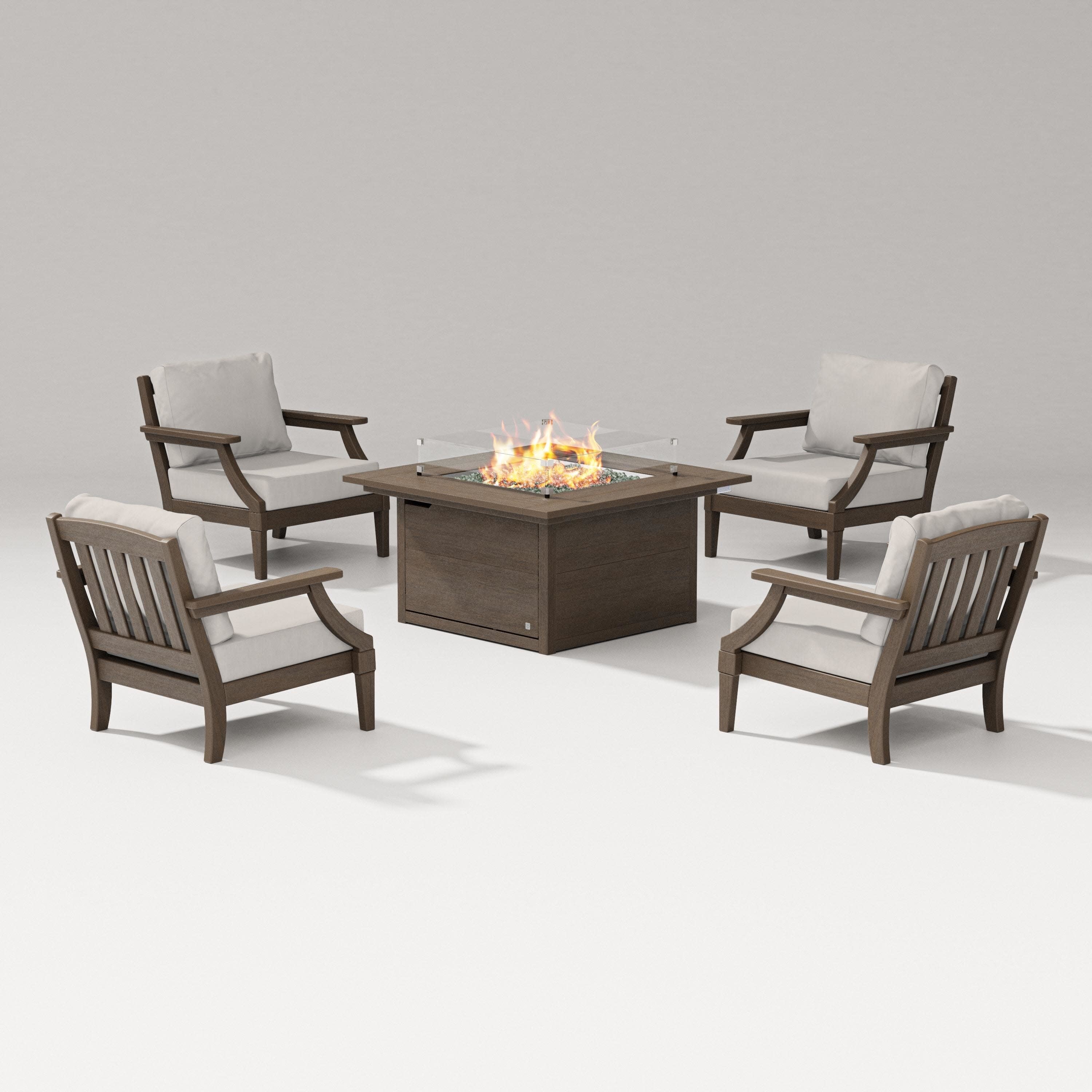 Estate 5-Piece Lounge Fire Table Set in Kona / Cast Ash