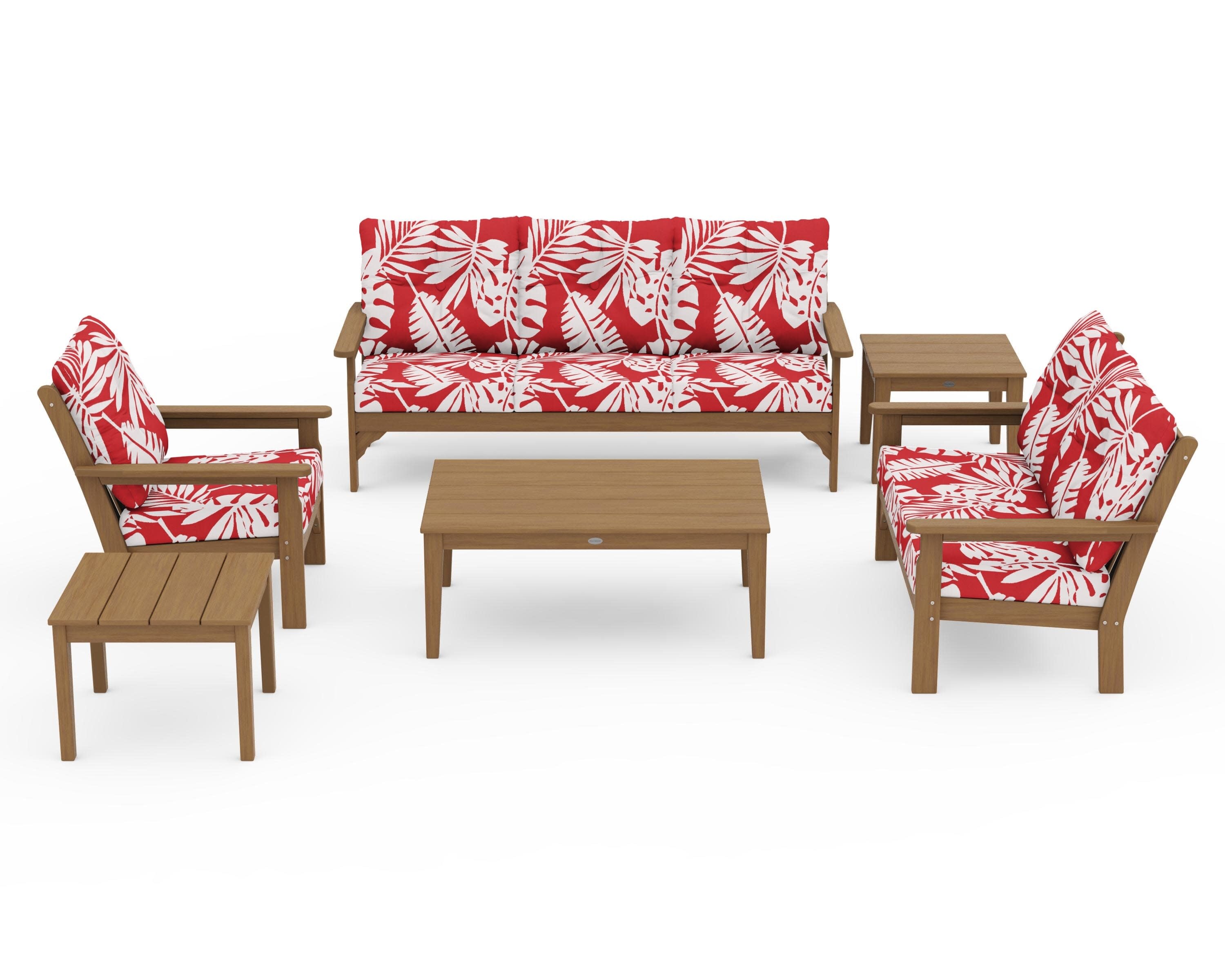 Vineyard 6-Piece Deep Seating Set in Natural / Leaf Crimson