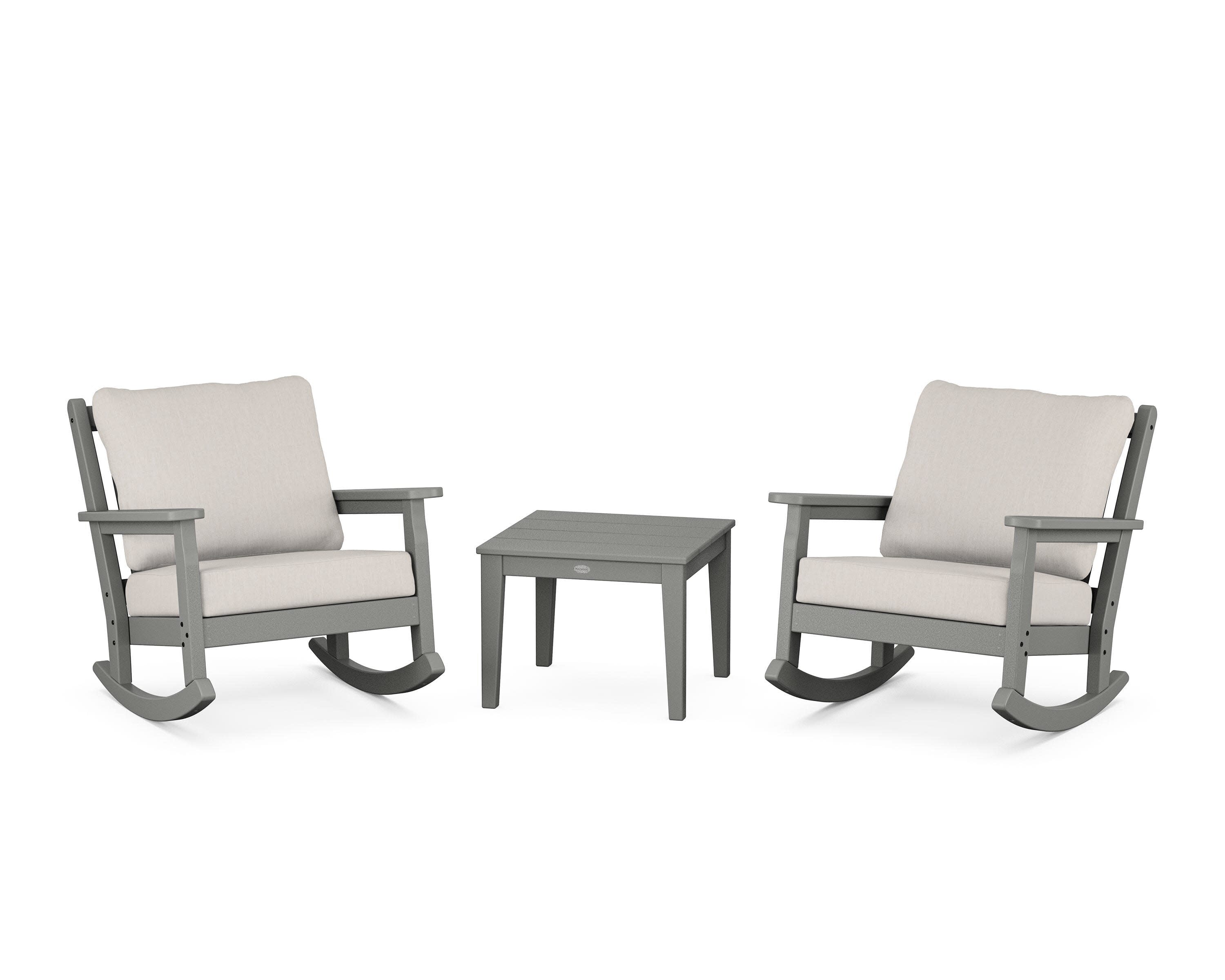 Chippendale 3-Piece Deep Seating Rocker Set in Slate Grey / Cast Ash