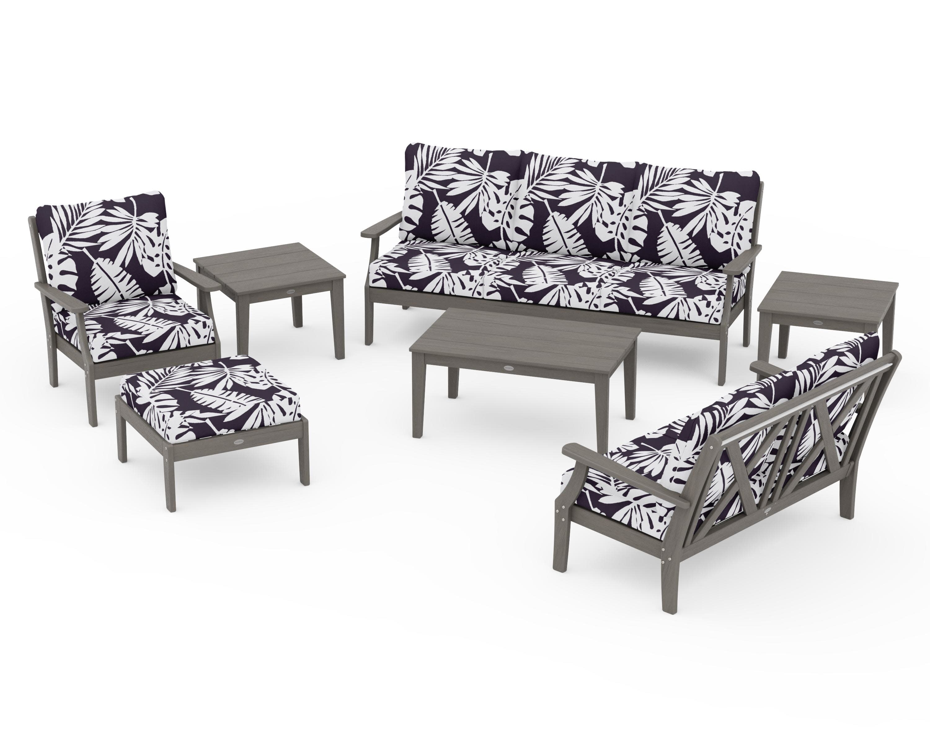 Braxton 7-Piece Deep Seating Set in Driftwood / Leaf Navy