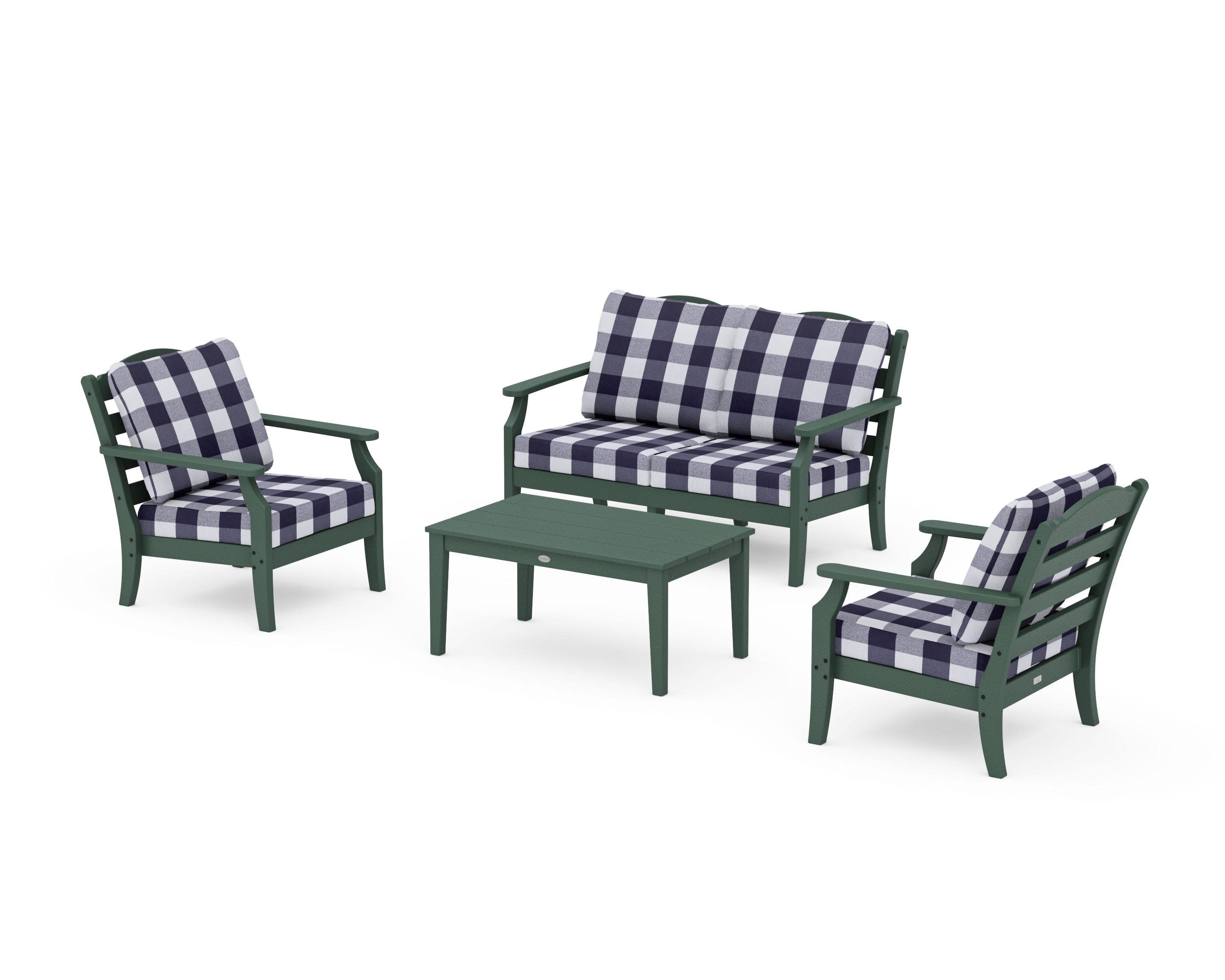 Savannah 4-Piece Deep Seating Set with Loveseat in Green / Buffalo Plaid Navy