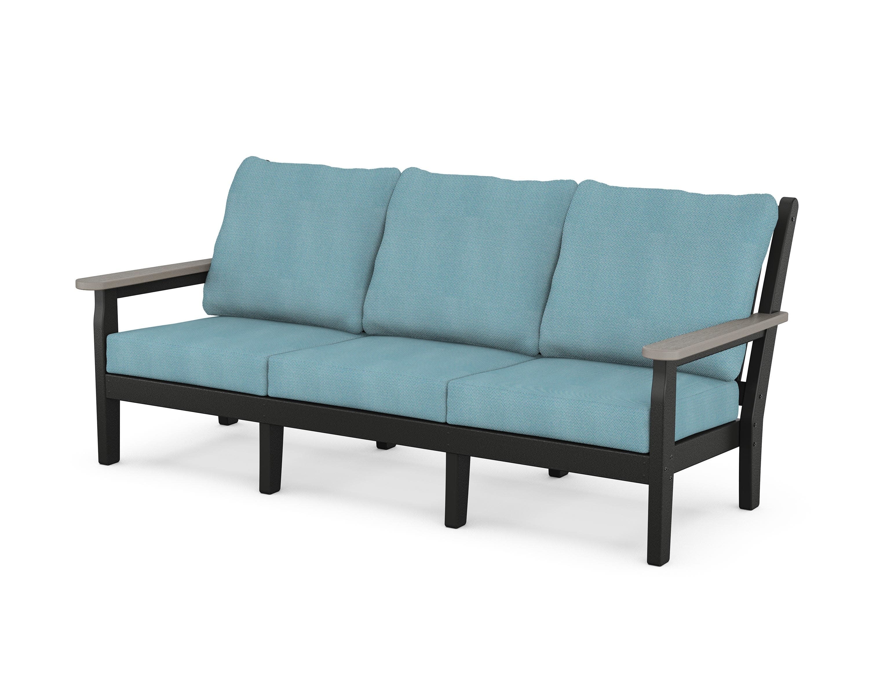 Chippendale Deep Seating Sofa in Black / Driftwood / Lattice Sky Blue