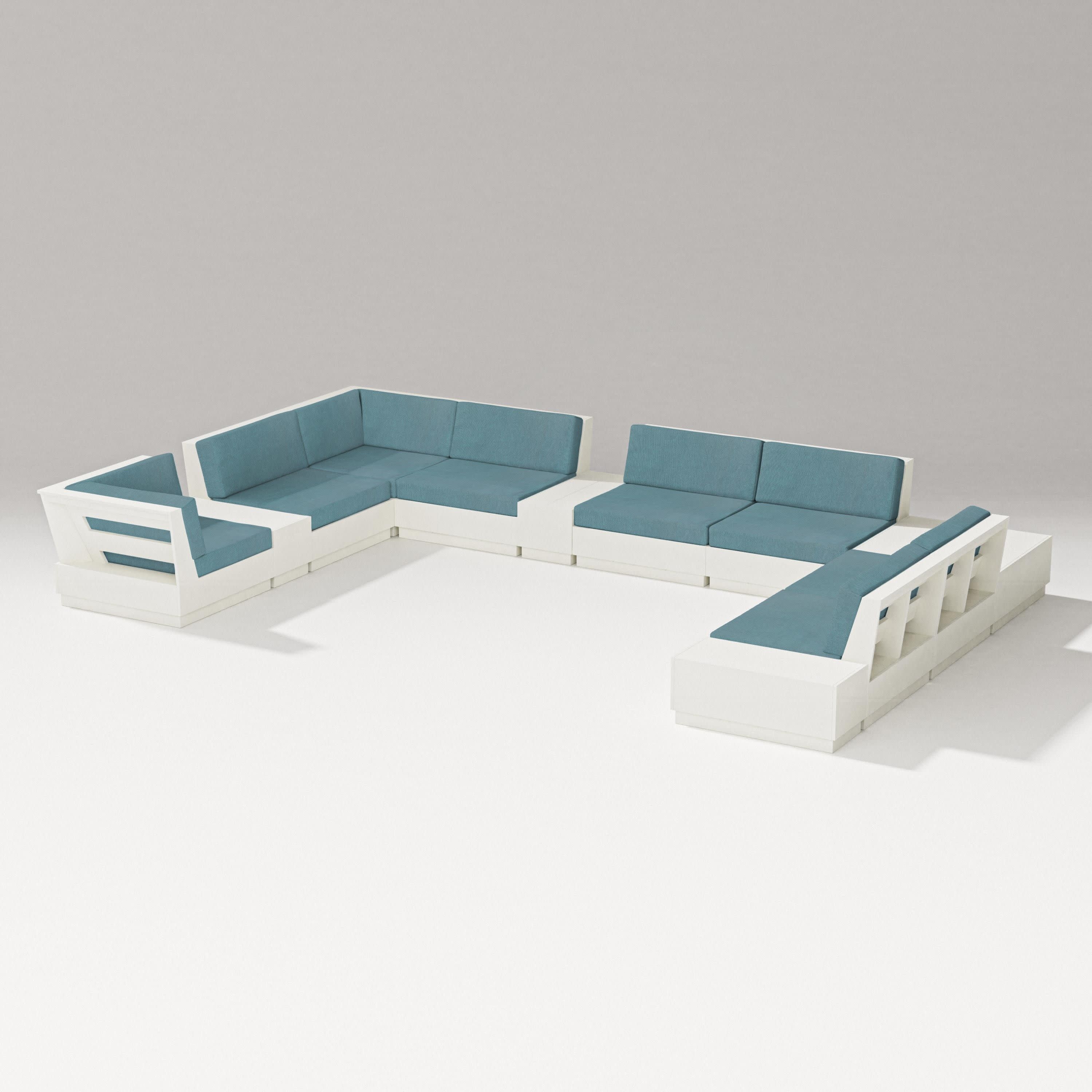Elevate 12-Piece Conversation Sectional Set in Vintage White / Ocean Teal
