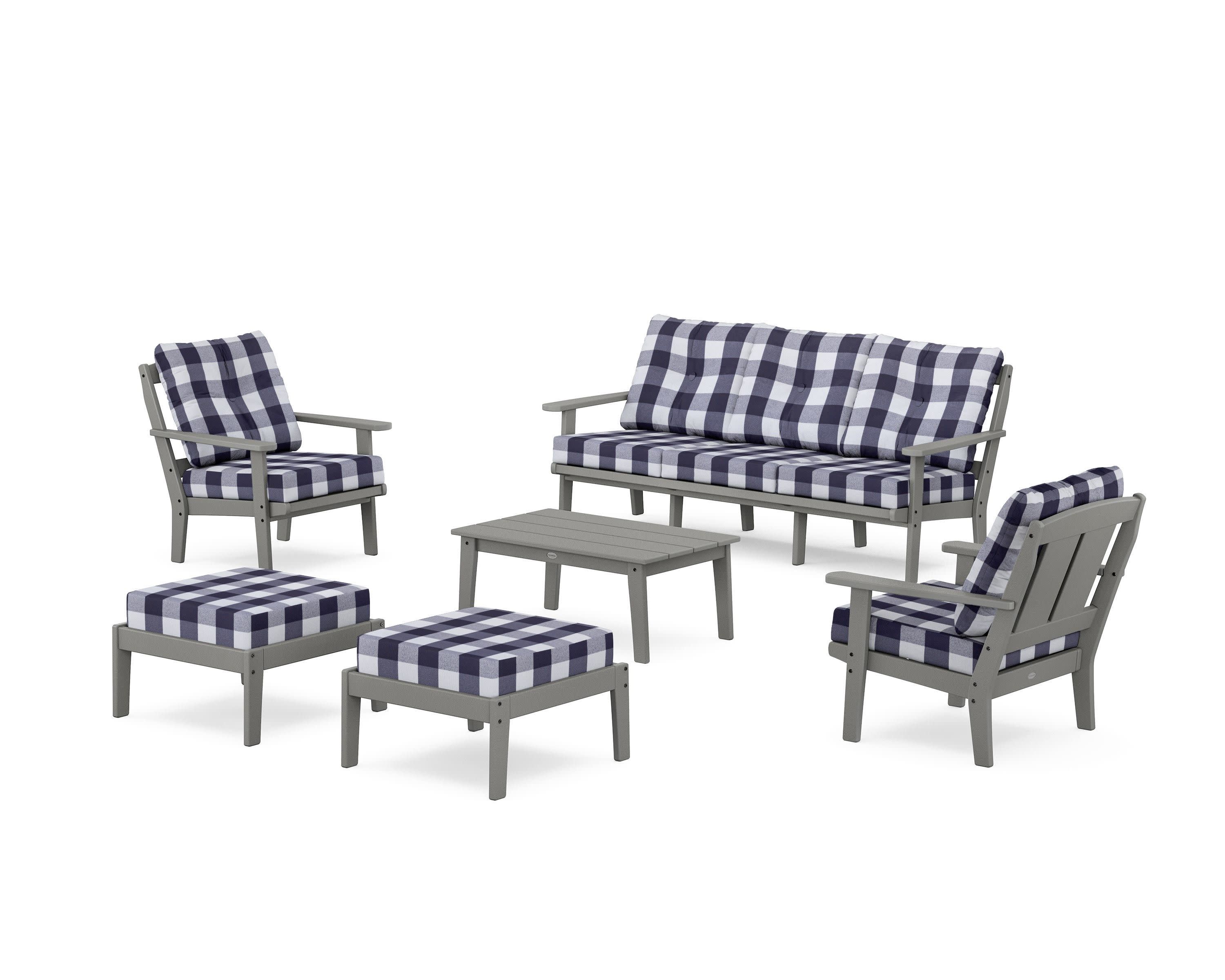 Mission 6-Piece Lounge Sofa Set in Slate Grey / Buffalo Plaid Navy
