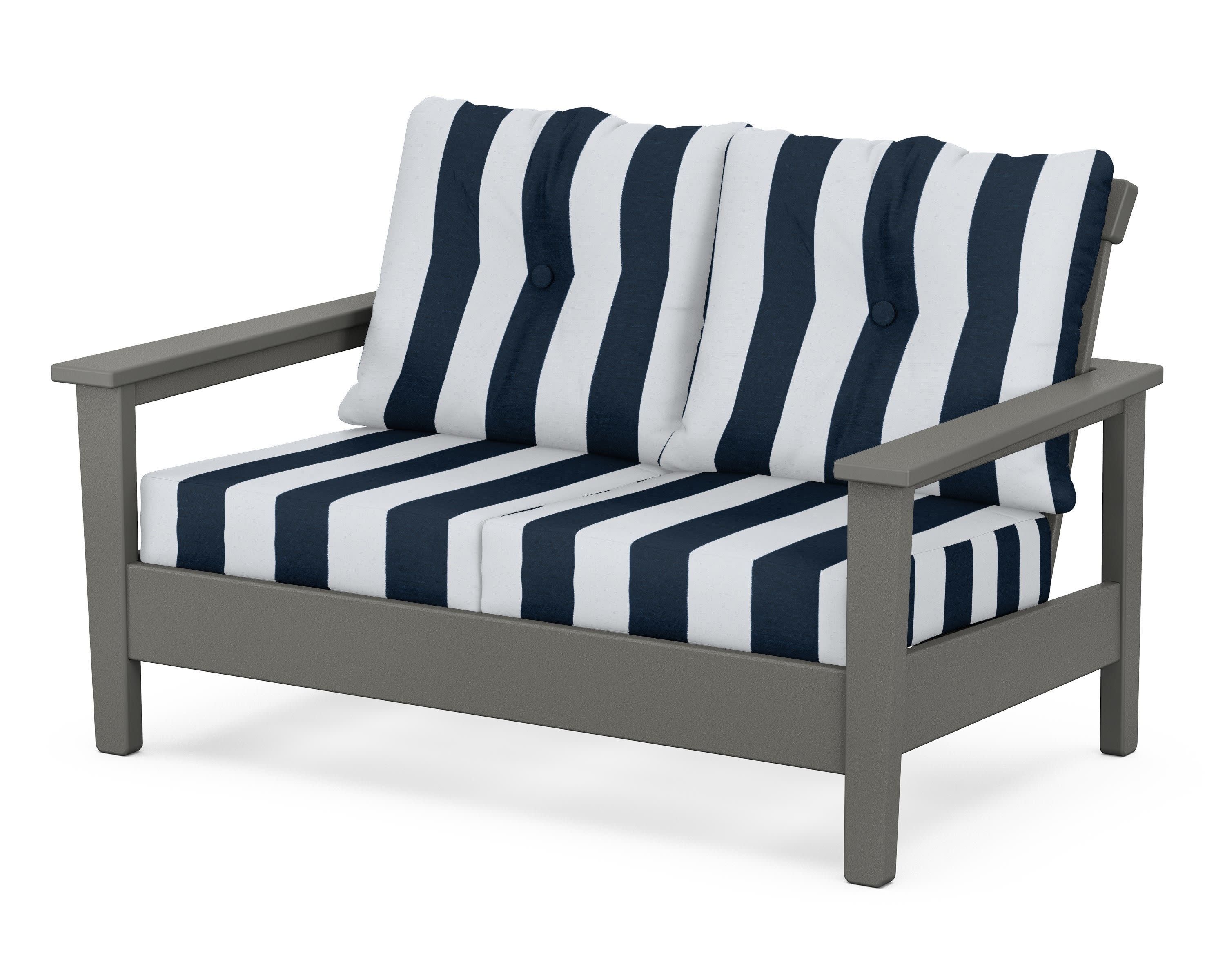 Prescott Deep Seating Loveseat in Slate Grey / Cabana Stripe Marine Indigo
