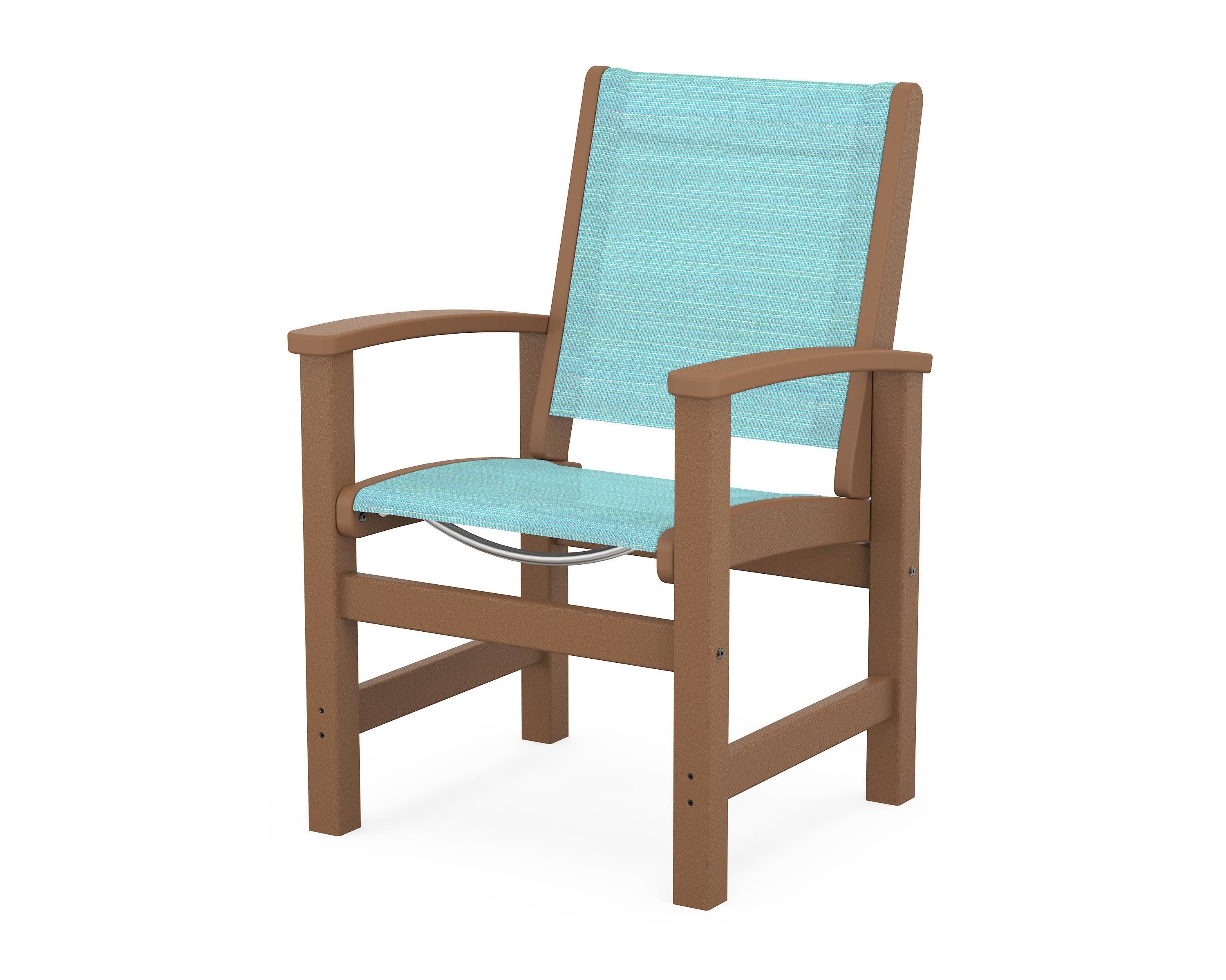 Coastal Dining Chair in Teak / Dupioni Aquamarine Sling