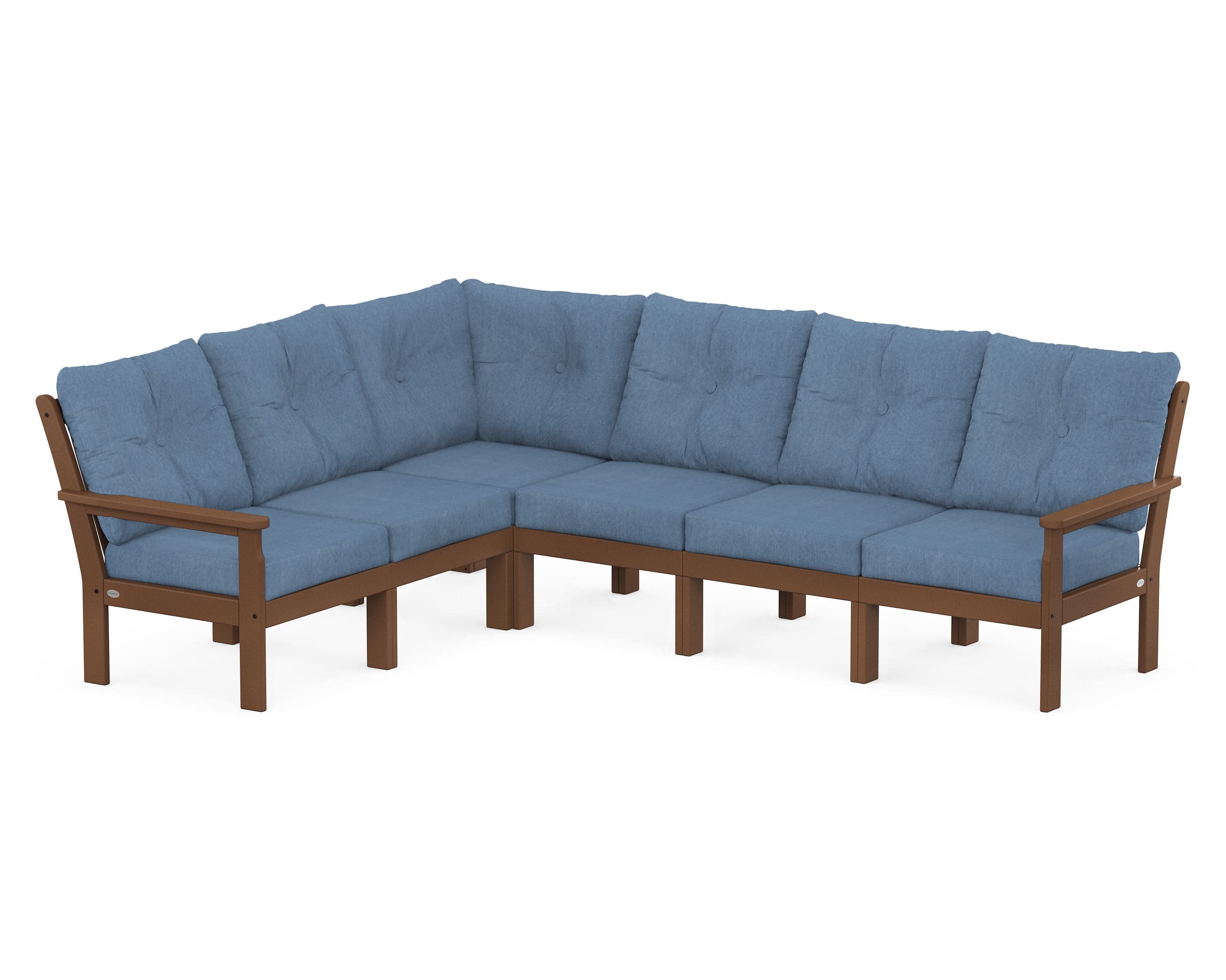 Vineyard 6-Piece Sectional in Teak / Sky Blue
