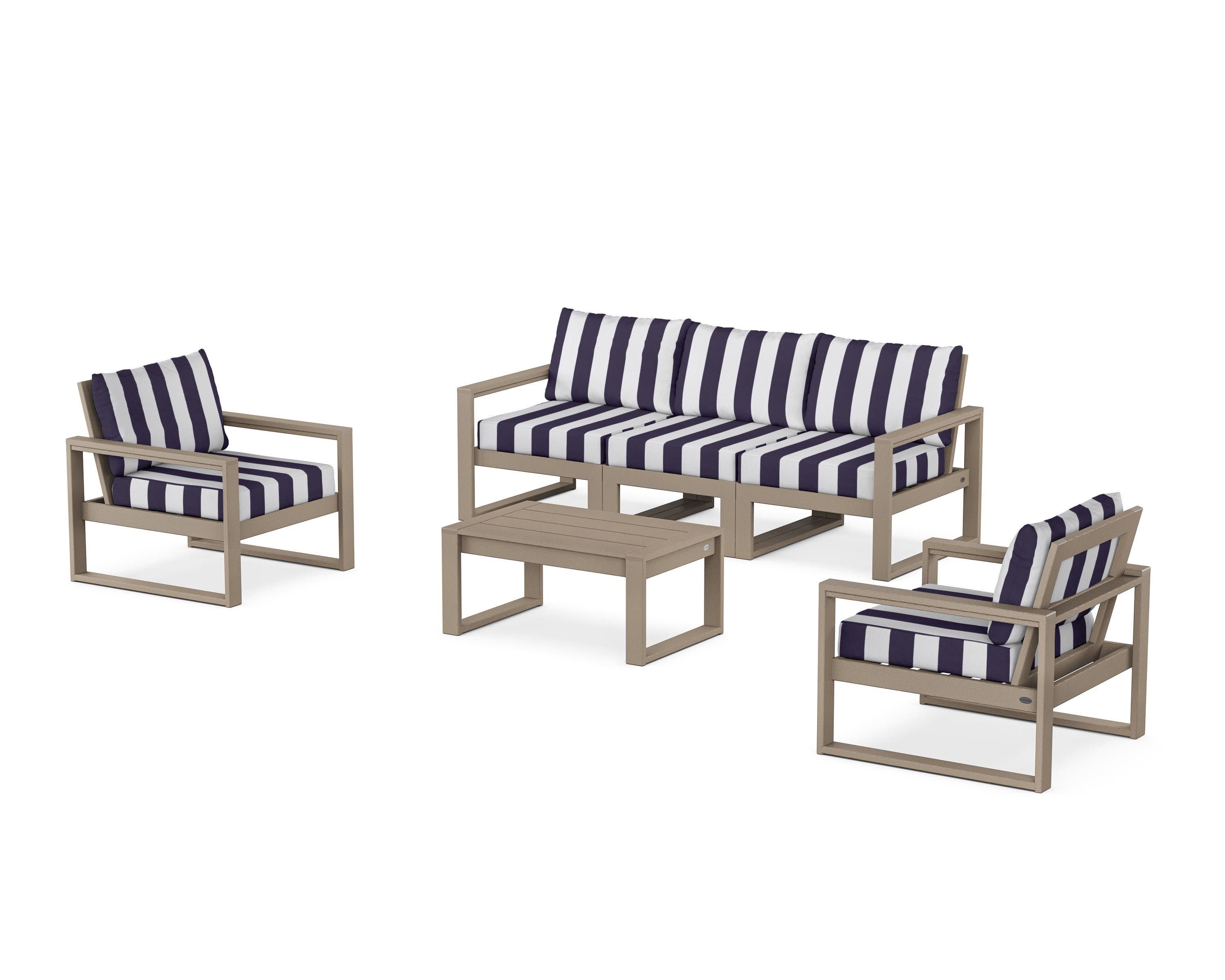 EDGE Sectional 4-Piece Deep Seating Set with Sofa in Vintage Sahara / Cabana Stripe Navy