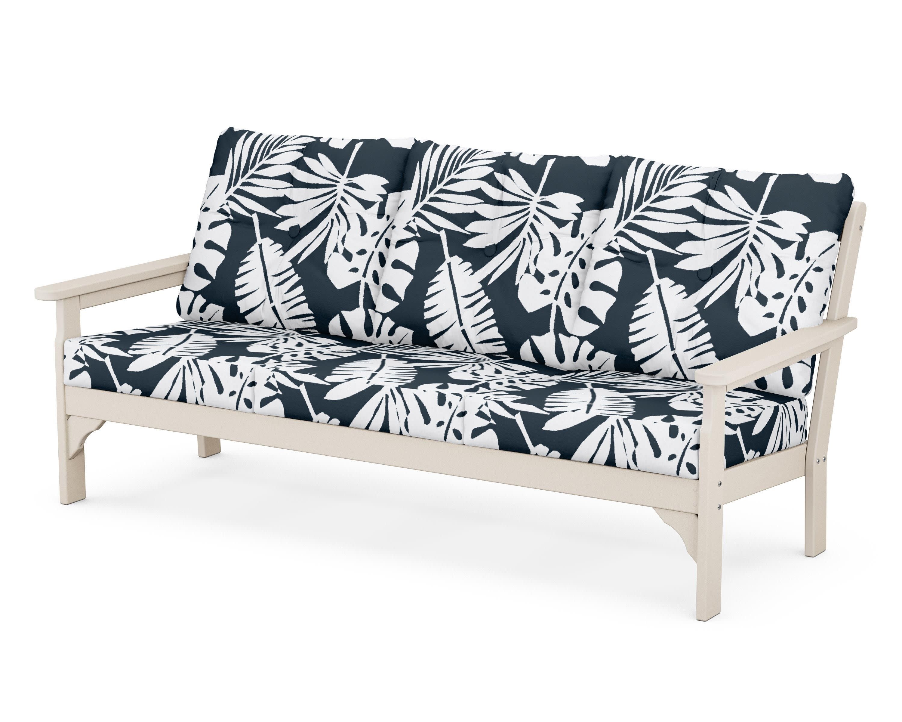 Vineyard Deep Seating Sofa in Sand / Leaf Marine Indigo