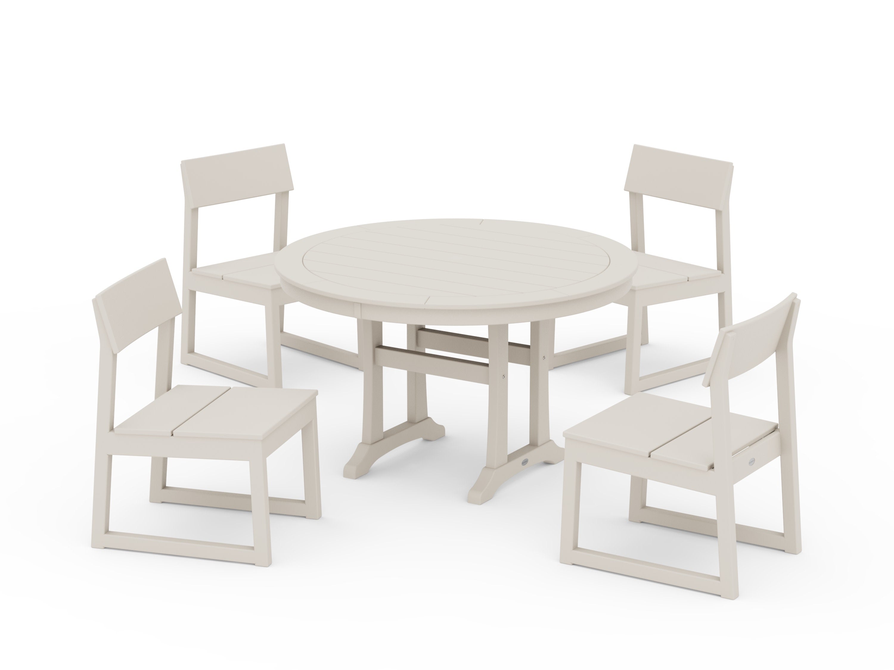 EDGE Side Chair 5-Piece Round Dining Set With Trestle Legs in Sand