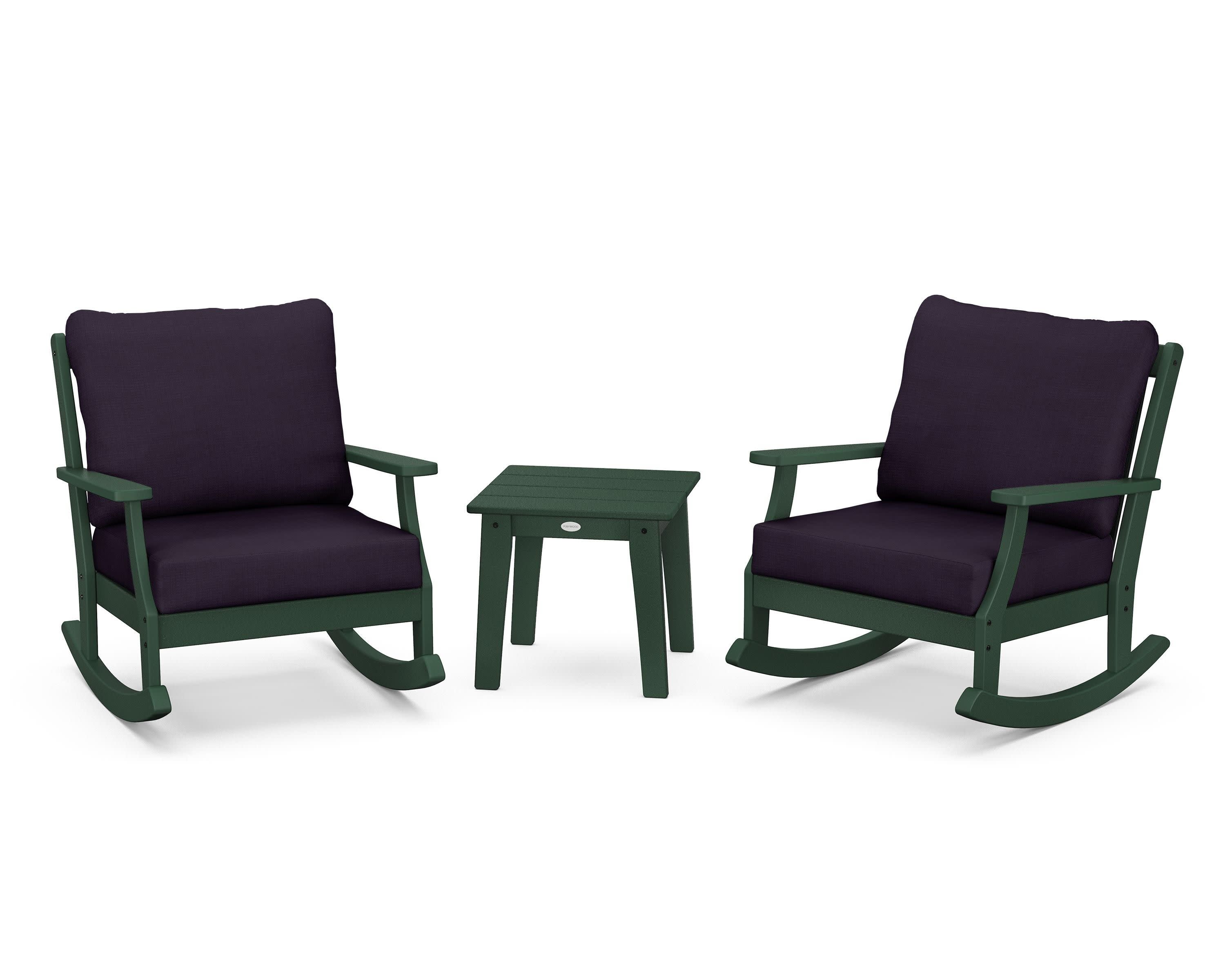 Braxton 3-Piece Deep Seating Rocker Set in Green / Navy Linen