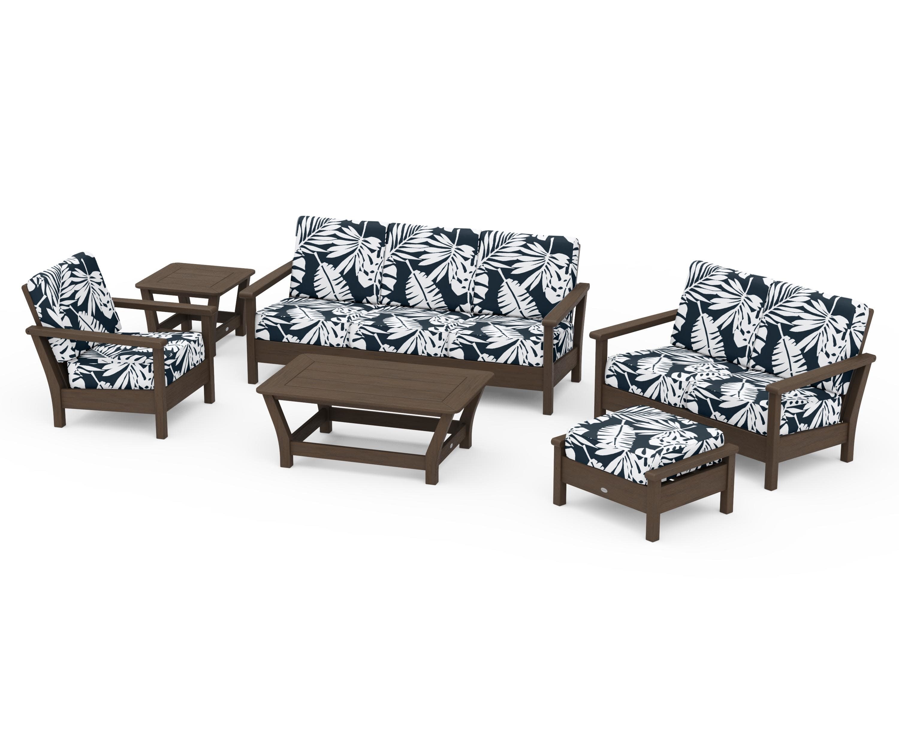 Harbour 6-Piece Outdoor Living Set in Kona / Leaf Marine Indigo