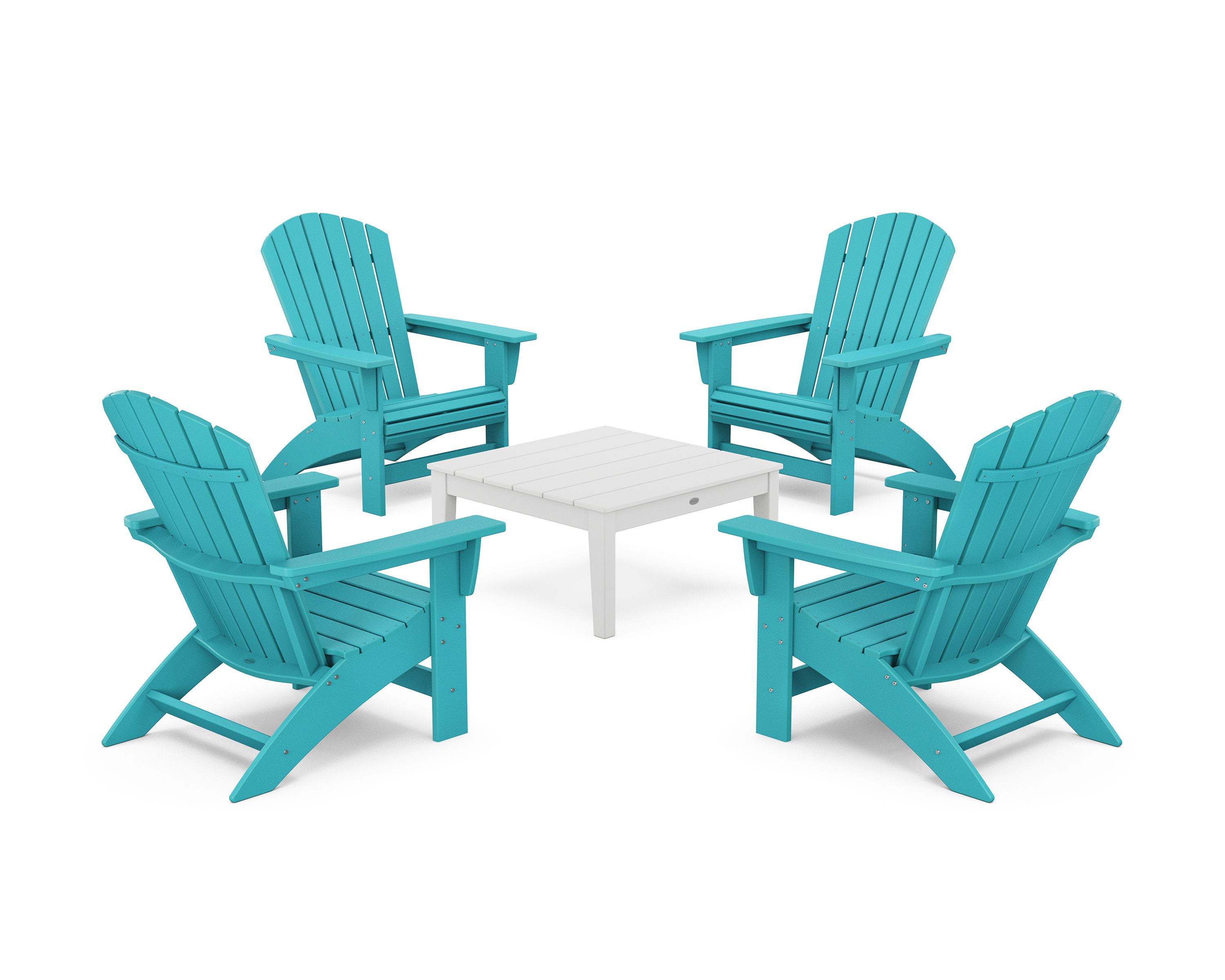 5-Piece Nautical Grand Adirondack Chair Conversation Group in Aruba / White