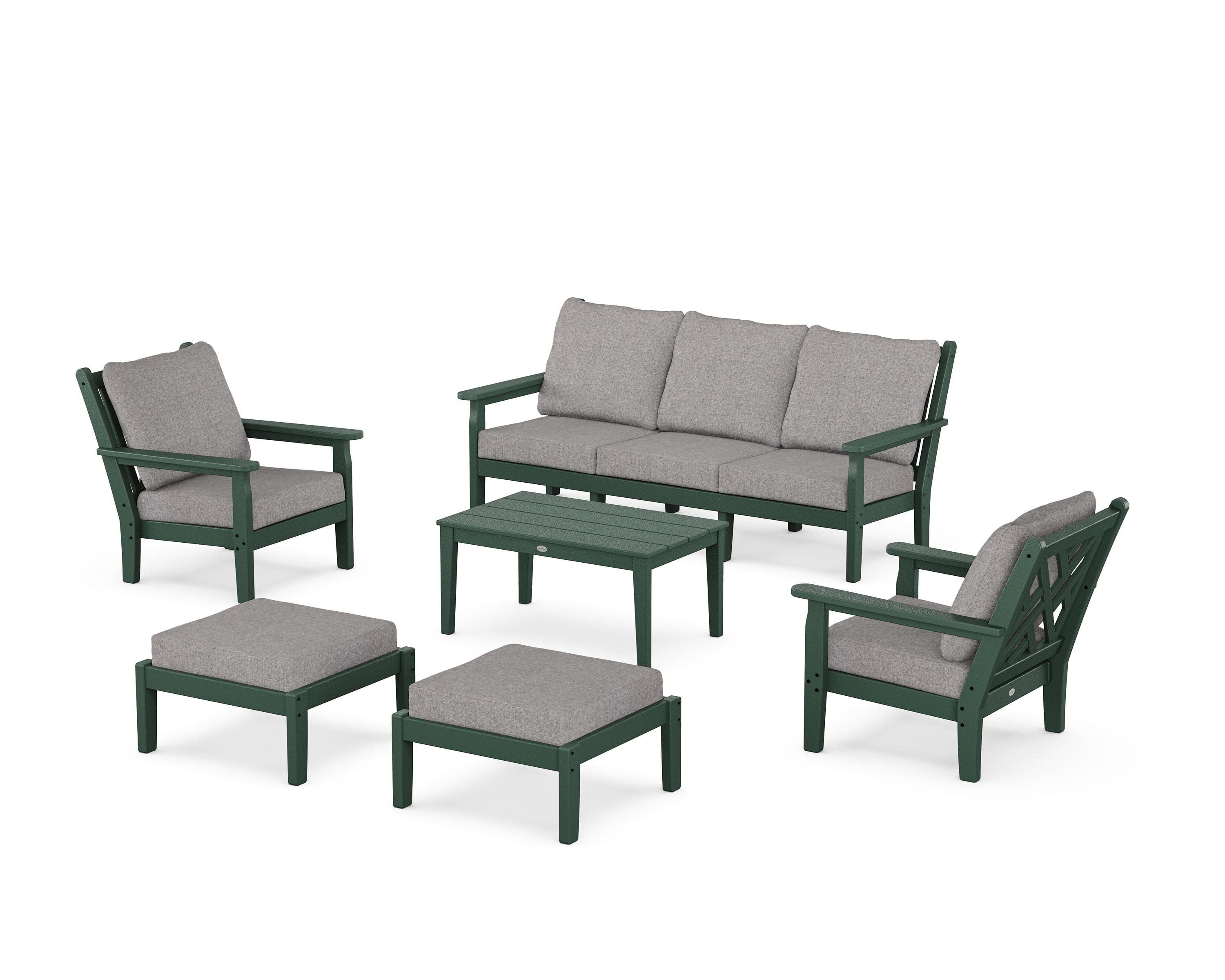 Chippendale 6-Piece Lounge Sofa Set in Green / Grey Mist