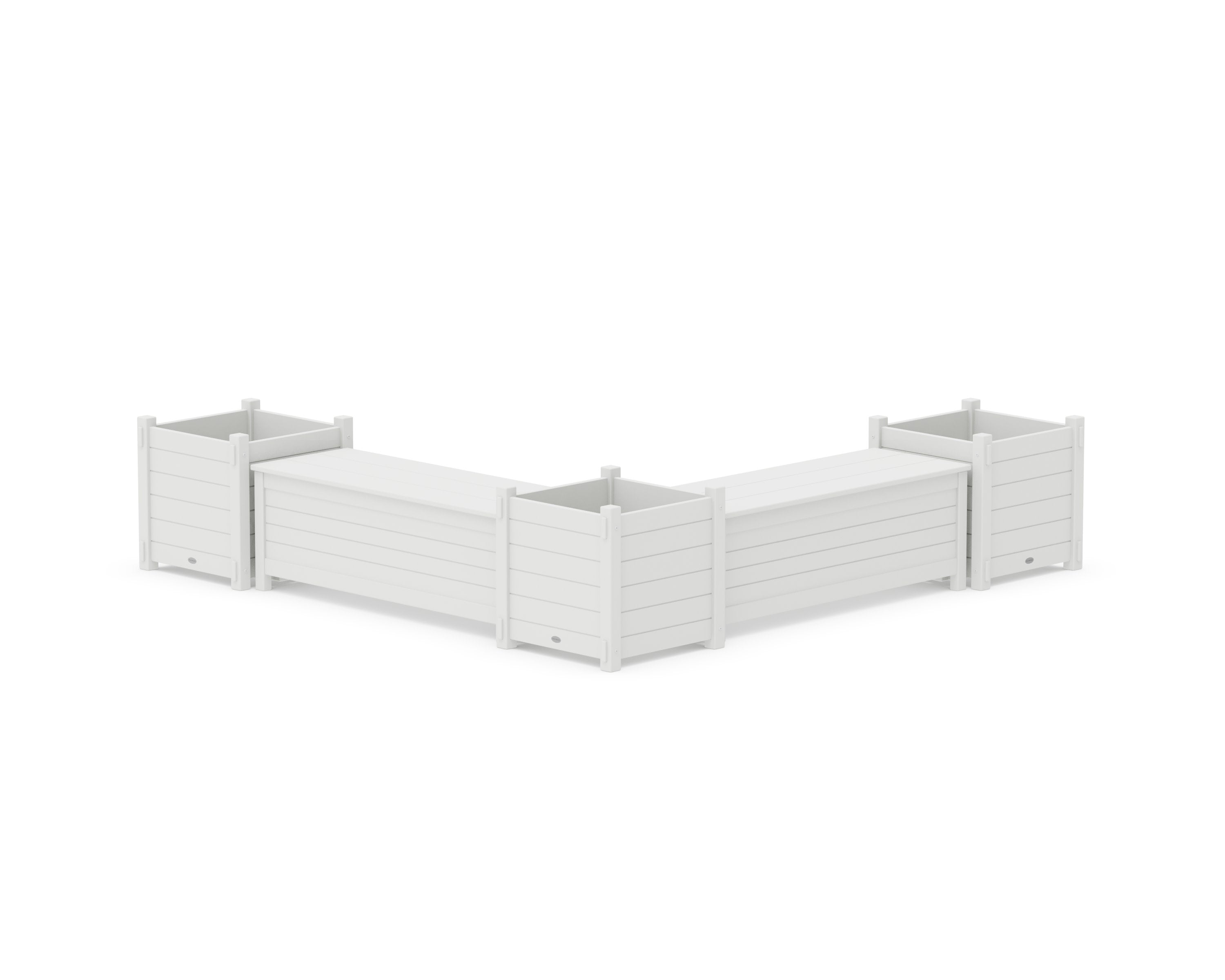 48" Nautical L- Shaped Planter Storage Bench Corner Set- Large in White