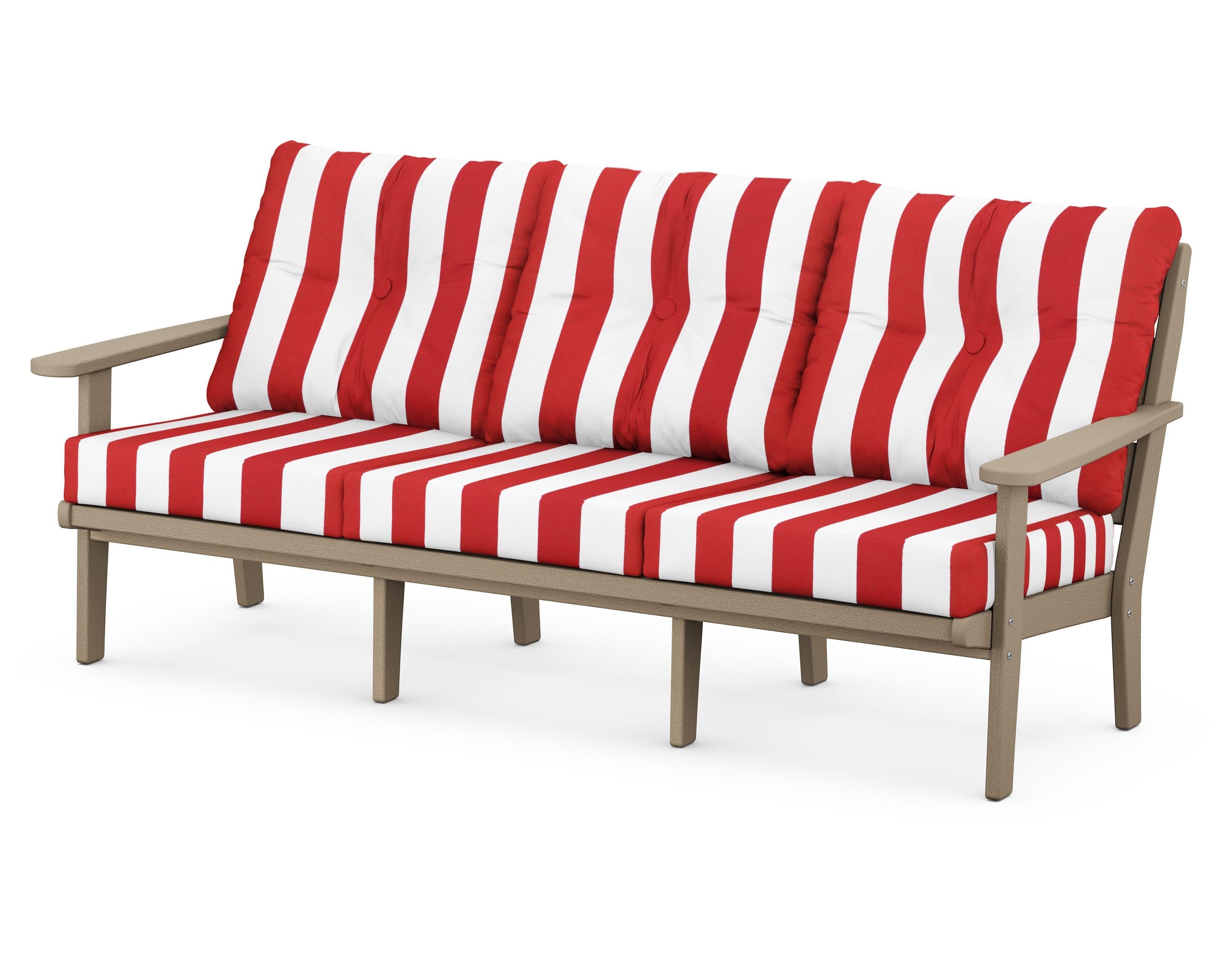 Lakeside Deep Seating Sofa in Vintage Sahara / Cabana Stripe Crimson