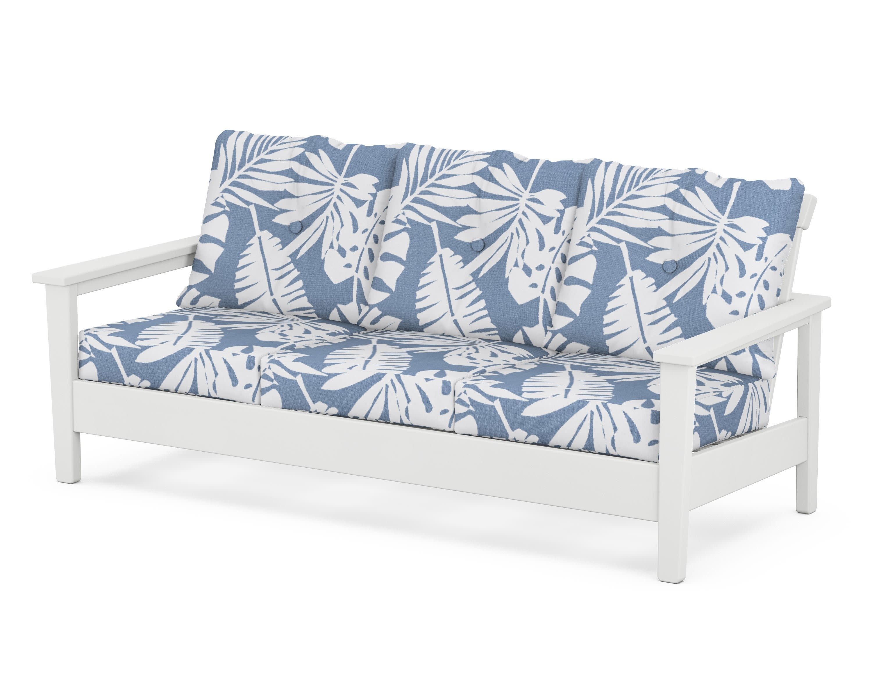 Prescott Deep Seating Sofa in White / Leaf Sky Blue
