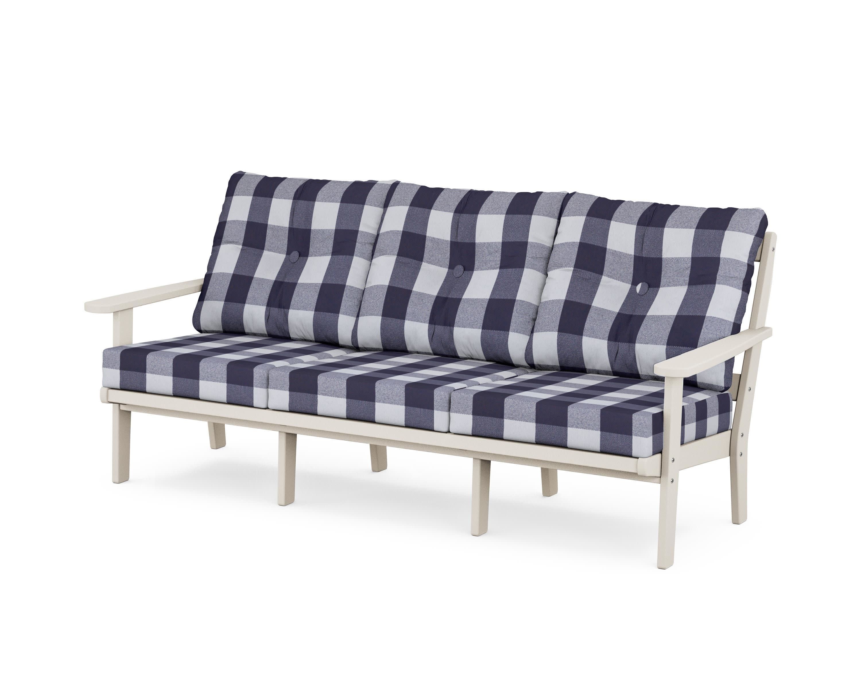 Mission Deep Seating Sofa in Sand / Buffalo Plaid Navy