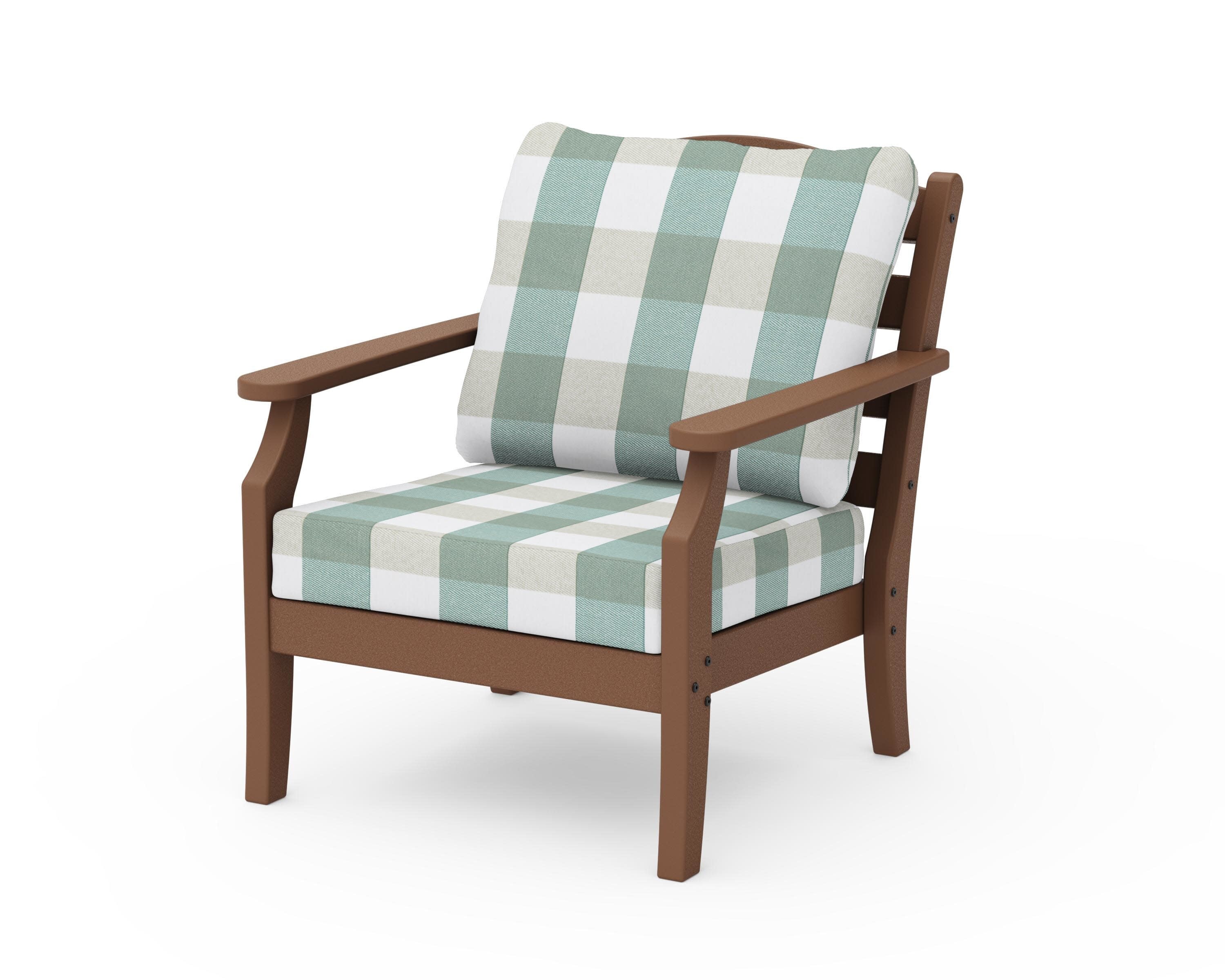 Savannah Deep Seating Chair in Teak / Buffalo Plaid Glacier Spa
