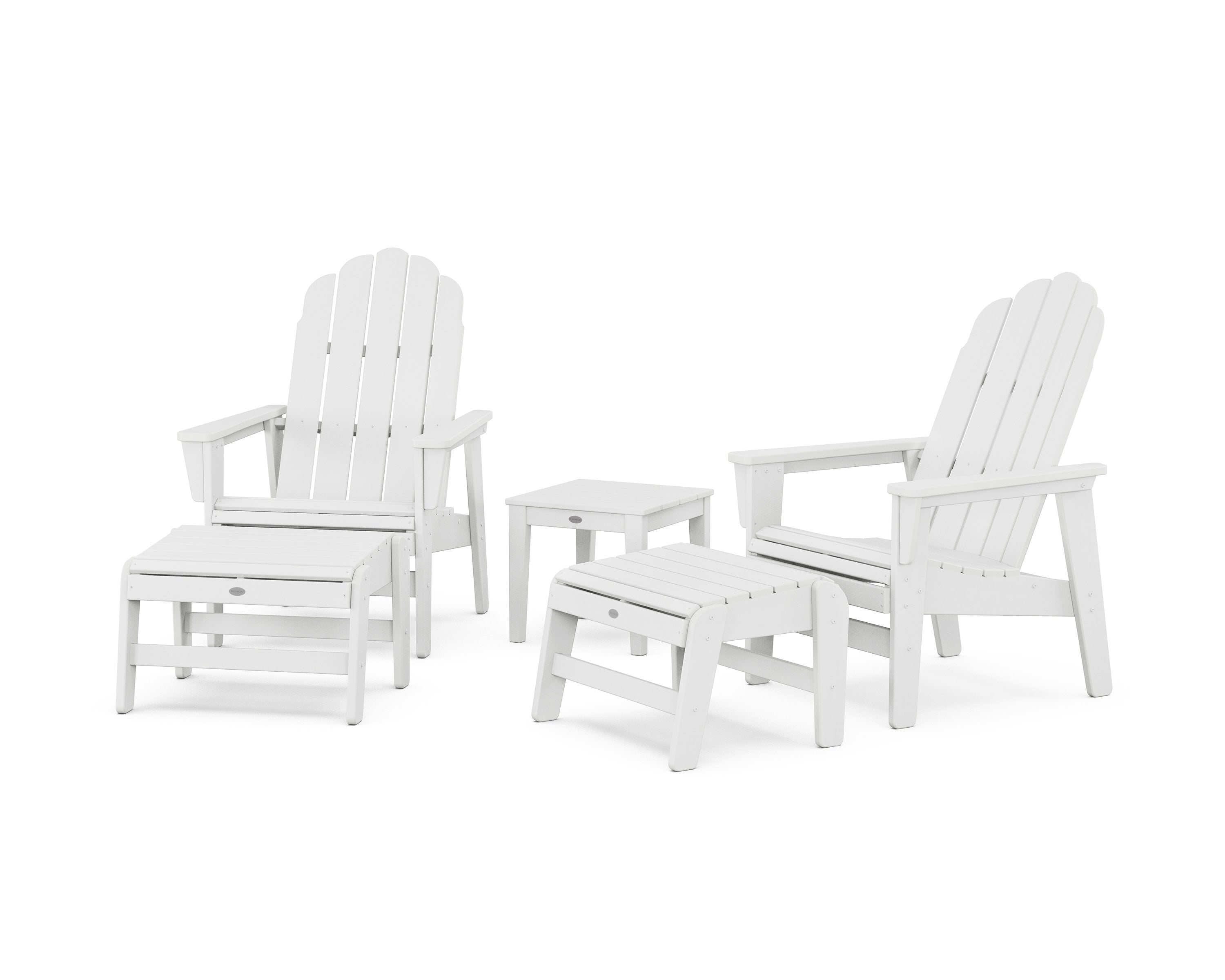 5-Piece Vineyard Grand Upright Adirondack Set with Ottomans and Side Table in White