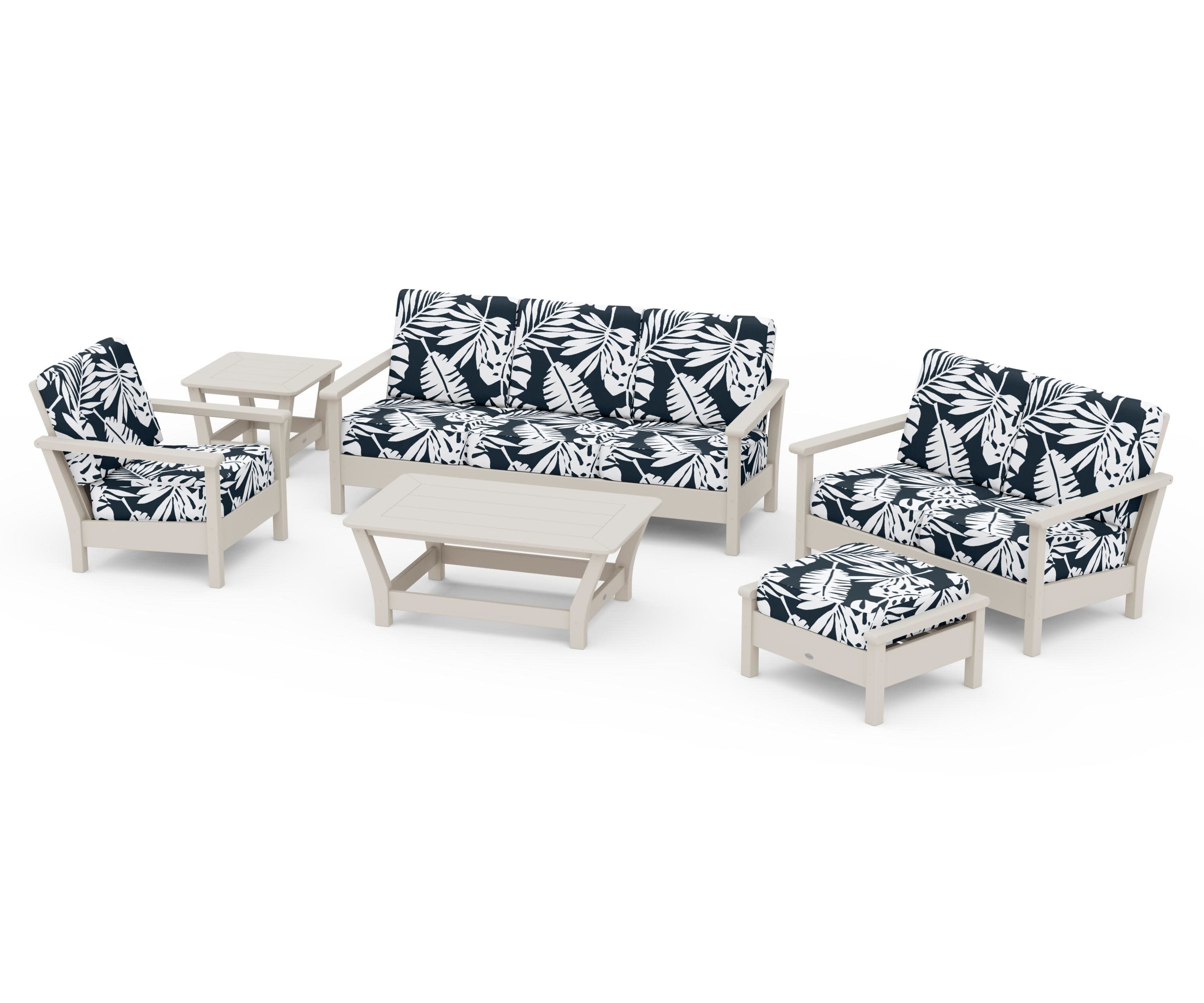 Harbour 6-Piece Outdoor Living Set in Sand / Leaf Marine Indigo