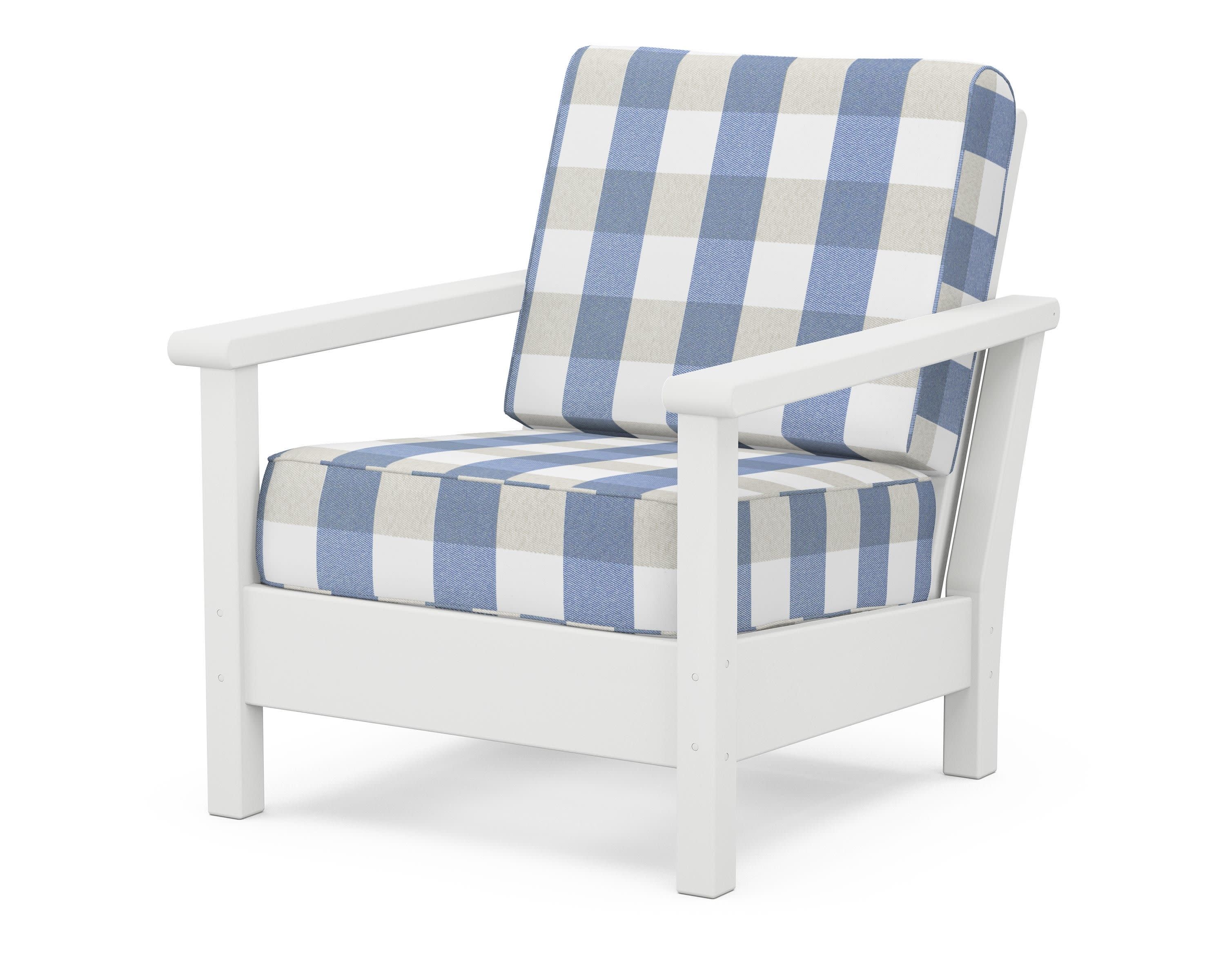 Harbour Deep Seating Chair in White / Buffalo Plaid Sky Blue