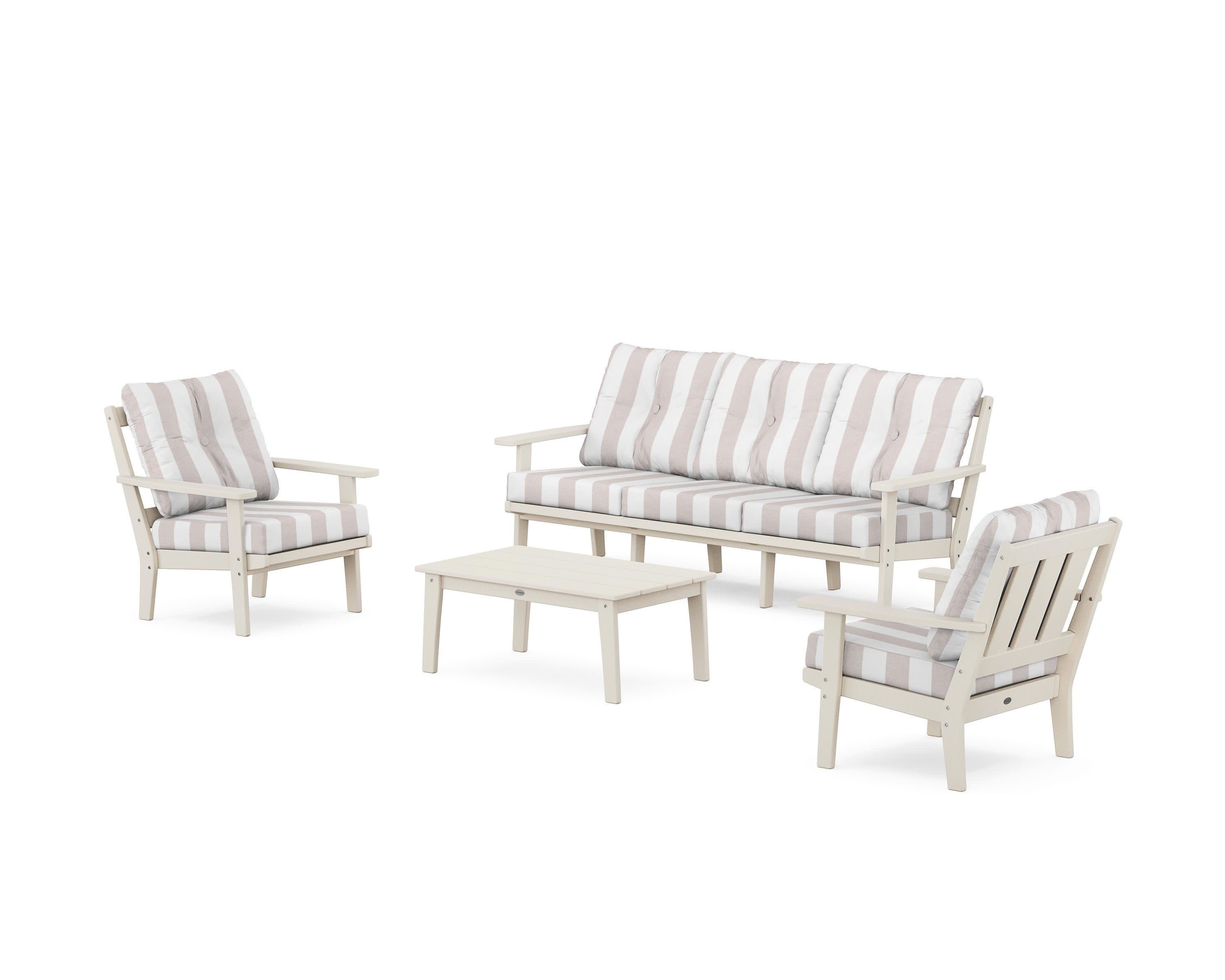 Oxford 4-Piece Deep Seating Set with Sofa in Sand / Cabana Stripe Dune Burlap