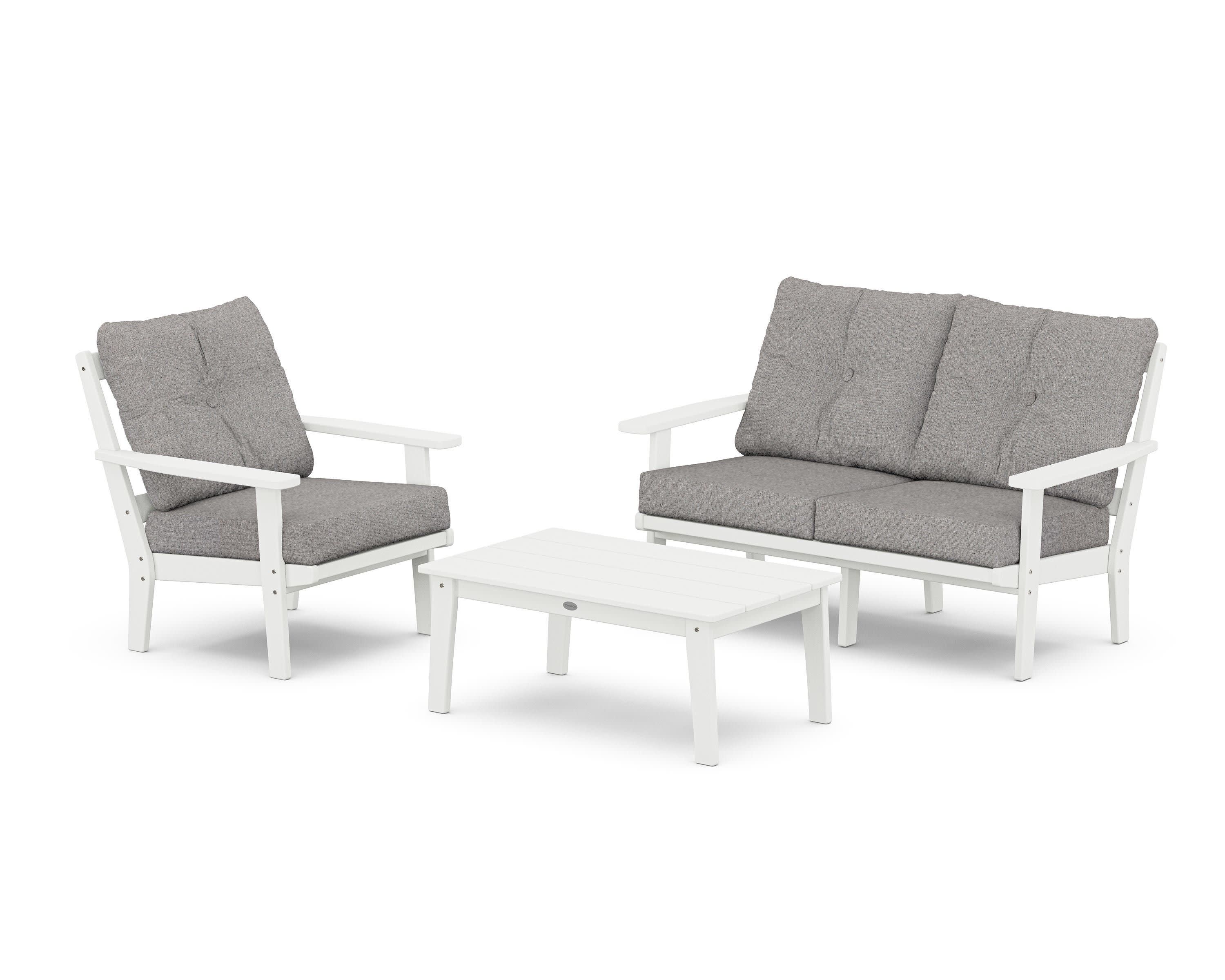 Prairie 3-Piece Deep Seating Set with Loveseat in White / Grey Mist