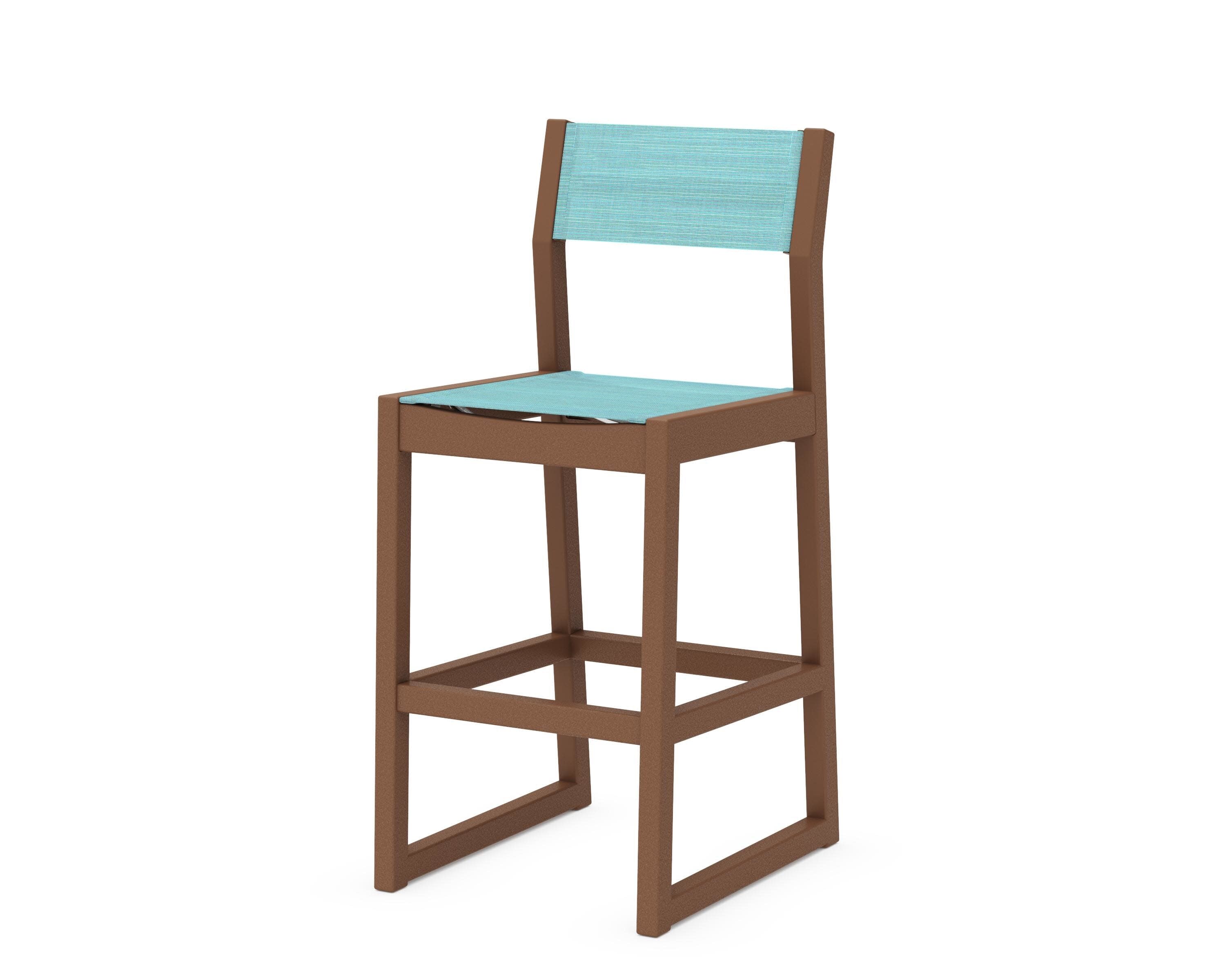 EDGE Sling Bar Side Chair in Teak / Dupioni Aquamarine Sling