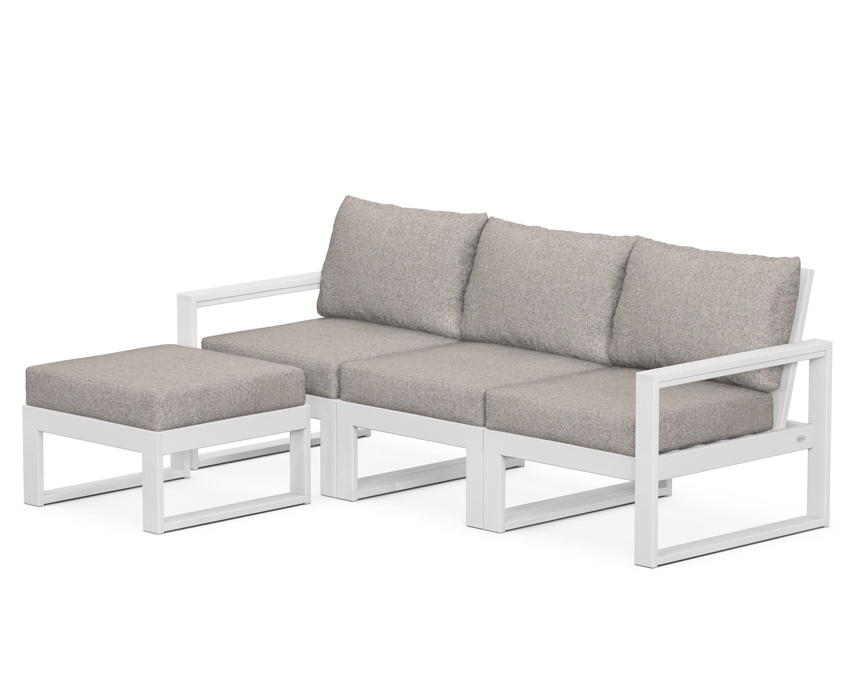 EDGE 4-Piece Modular Deep Seating Set with Ottoman in White / Weathered Tweed