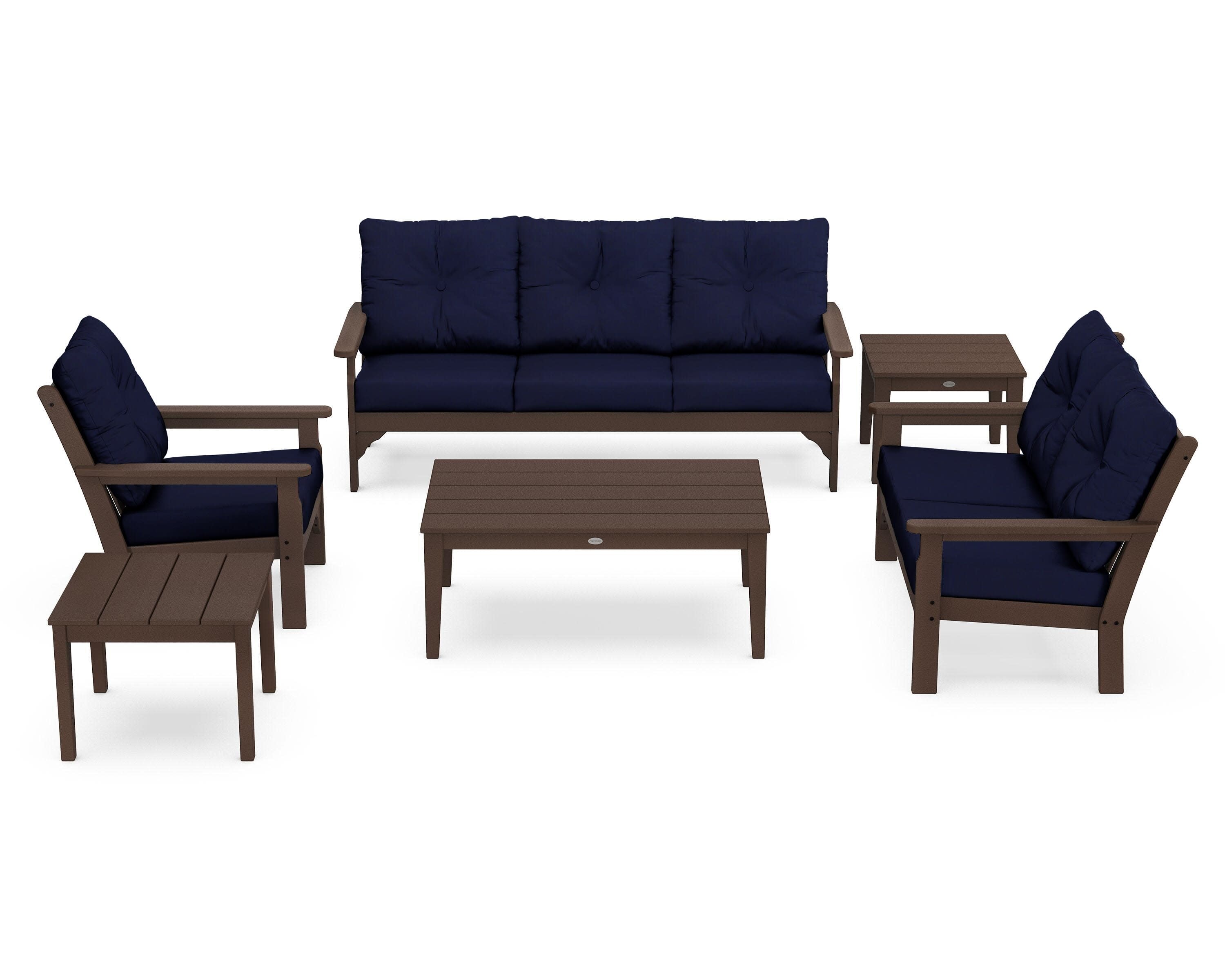 Vineyard 6-Piece Deep Seating Set in Mahogany / Navy