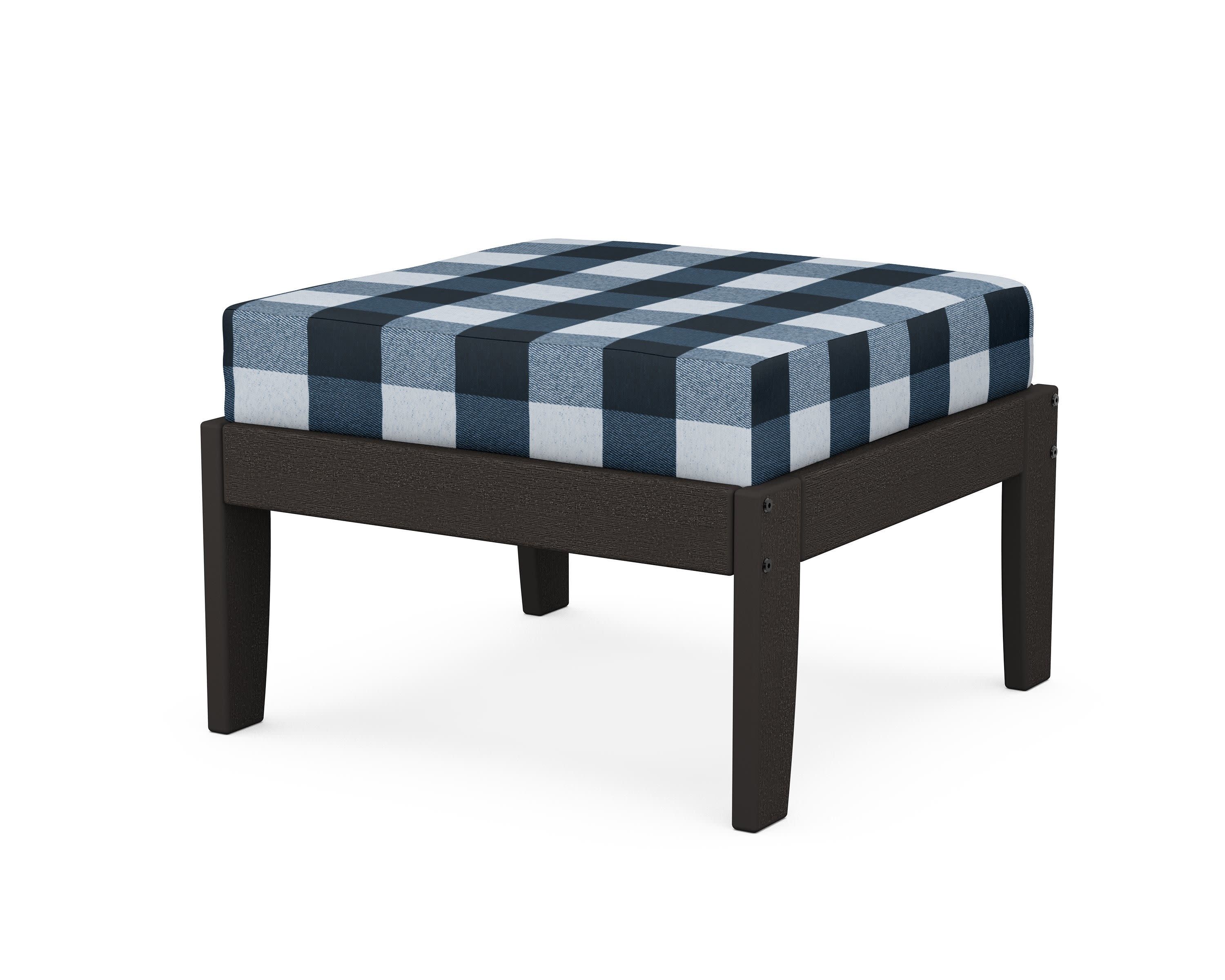 Modular Ottoman - Classic in Vintage Coffee / Buffalo Plaid Marine Indigo