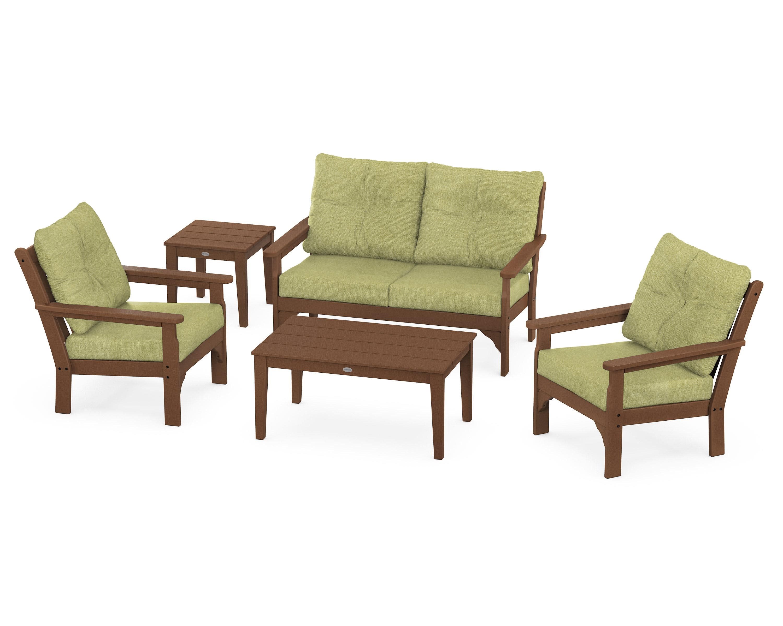 Vineyard 5-Piece Deep Seating Set in Teak / Chartreuse Boucle