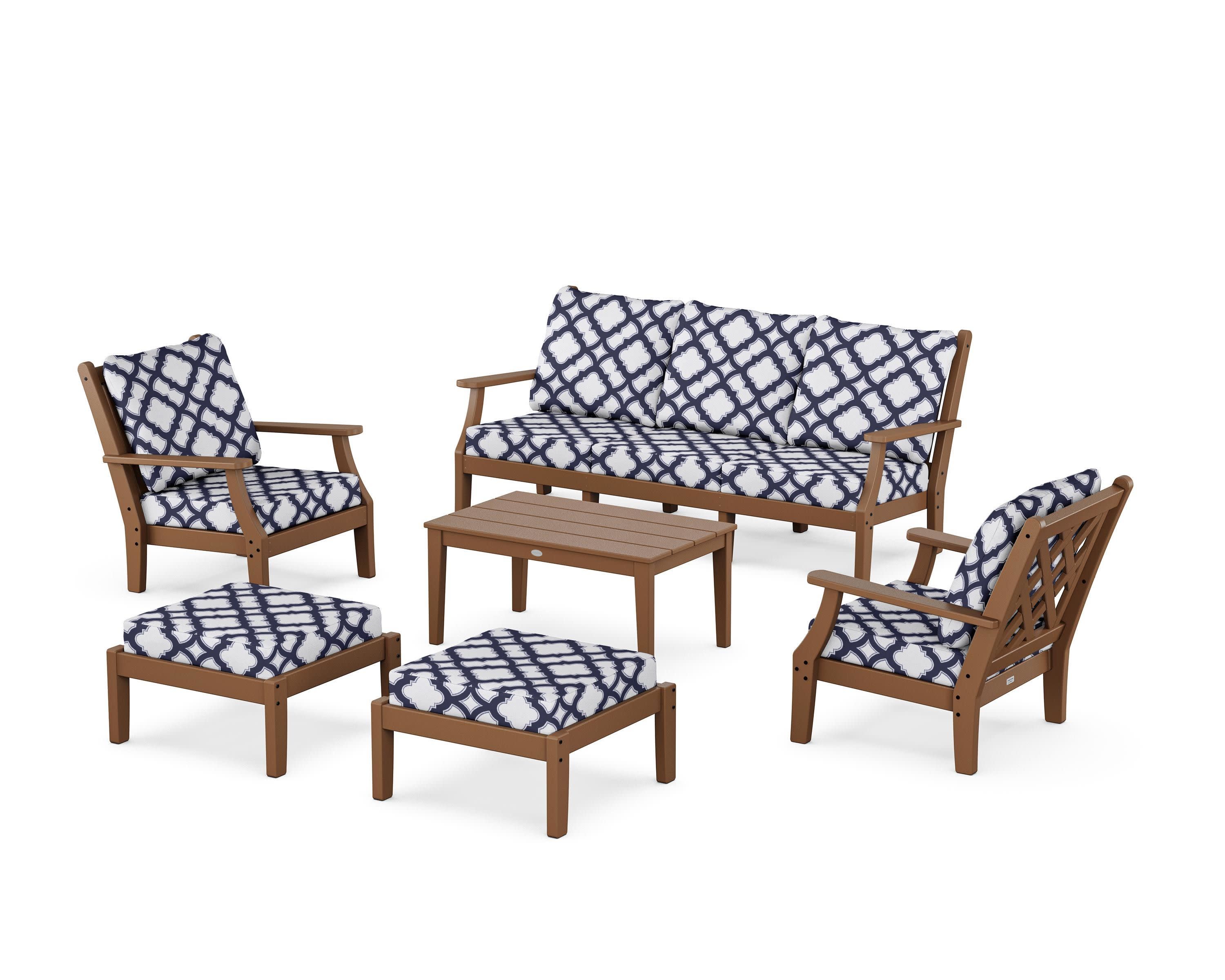 Wovendale 6-Piece Lounge Sofa Set in Teak / Trellis Navy